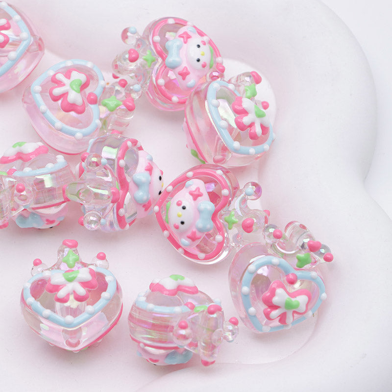 FS3653- Clear Mymeldy Heart Crown Hand Painted Beads