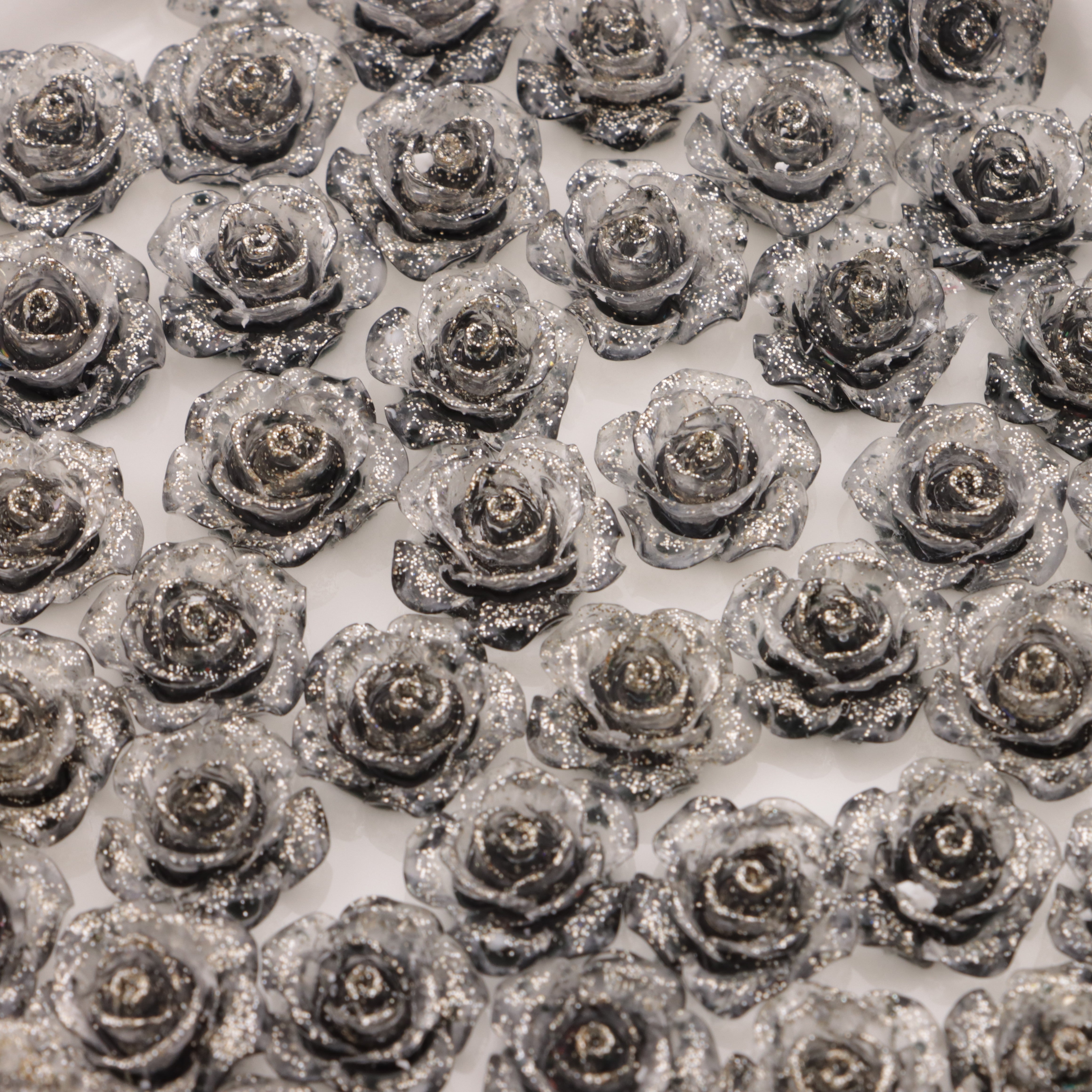 FS3686- 15mm Flower Charms Glitter Roses