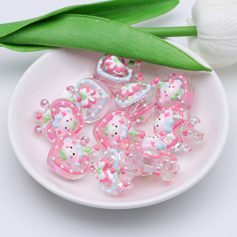 FS3653- Clear Mymeldy Heart Crown Hand Painted Beads
