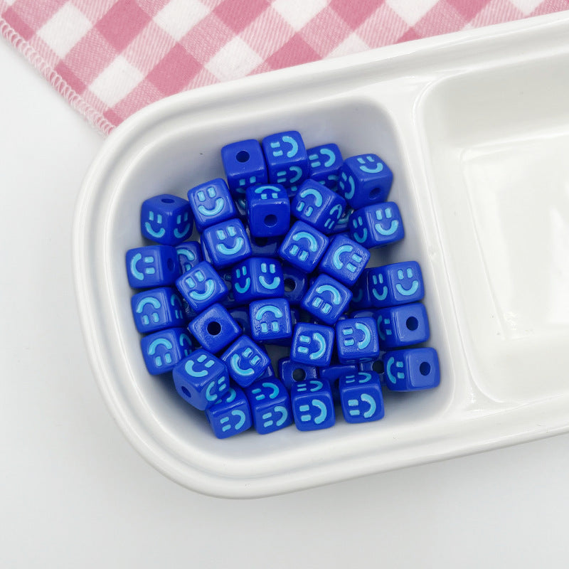 FS10006 Acrylic Cartoon Paint Oil Drop Smiley Square Loose Beads Through Hole Beaded Zoe DIY Wholesale