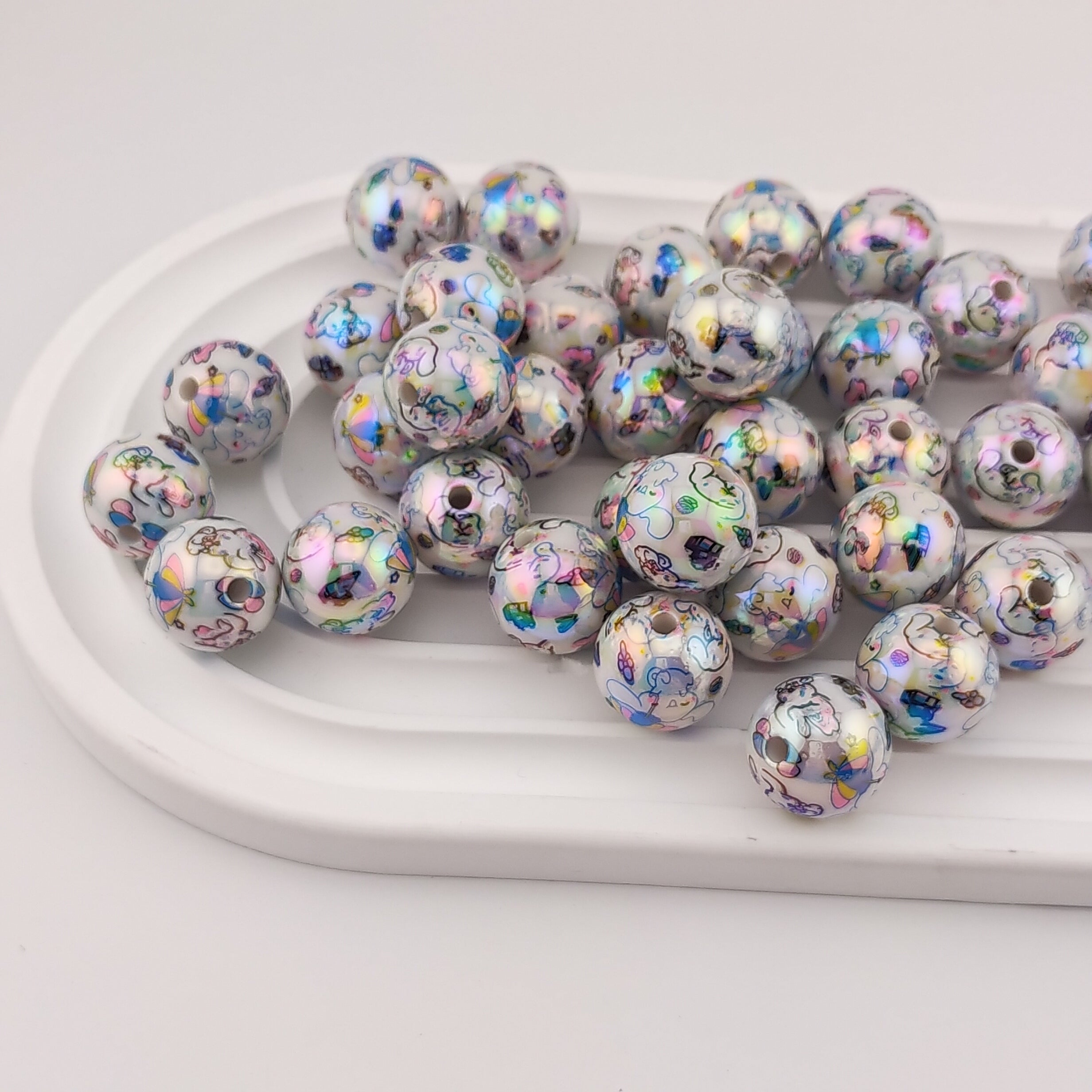 16MM Round White UV Shiny Cinnamoroll Printed Resin Beads Fit For Beadable Pens