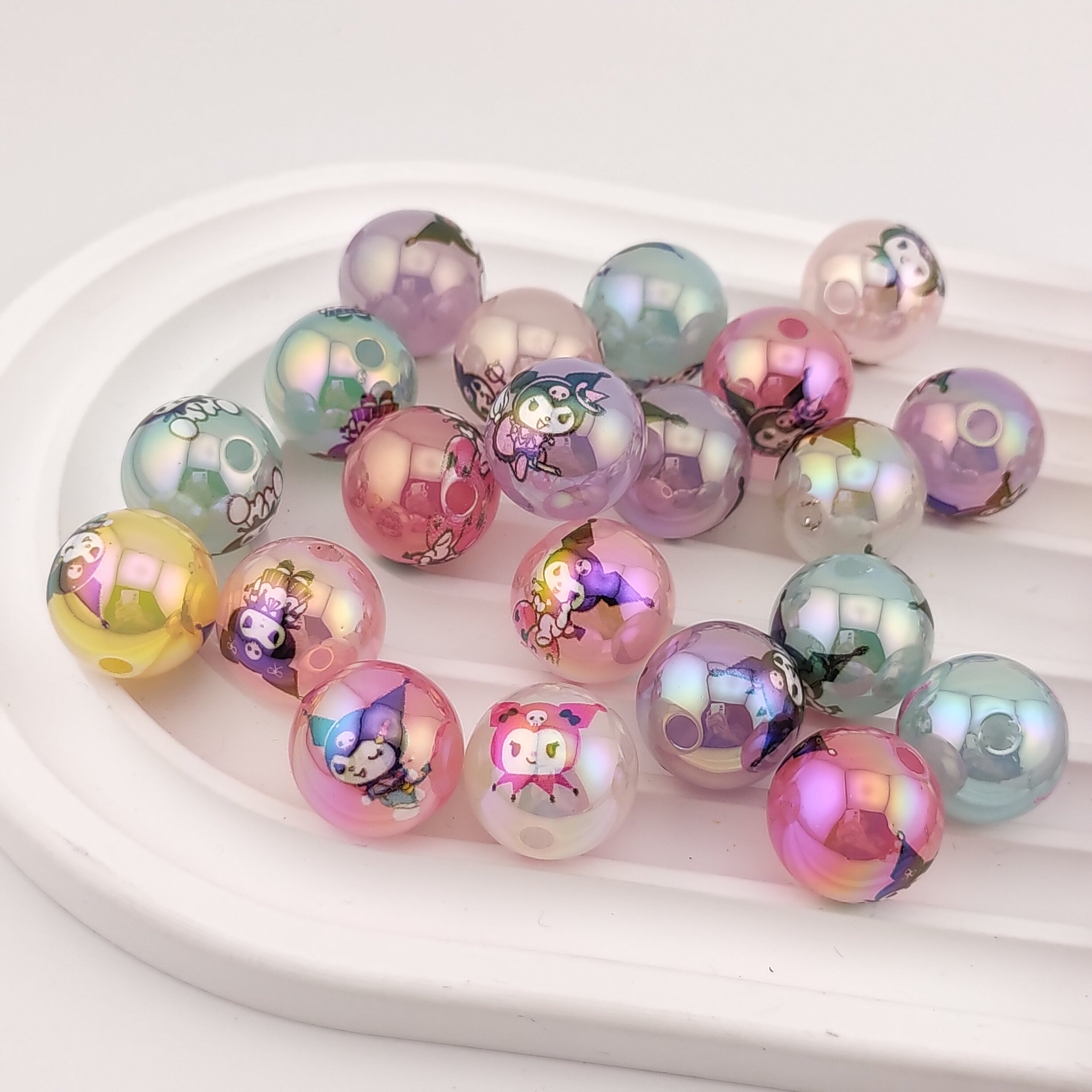 16MM Round Mixed Color UV Shiny KuKu Printed Resin Beads Fit For Beadable Pens