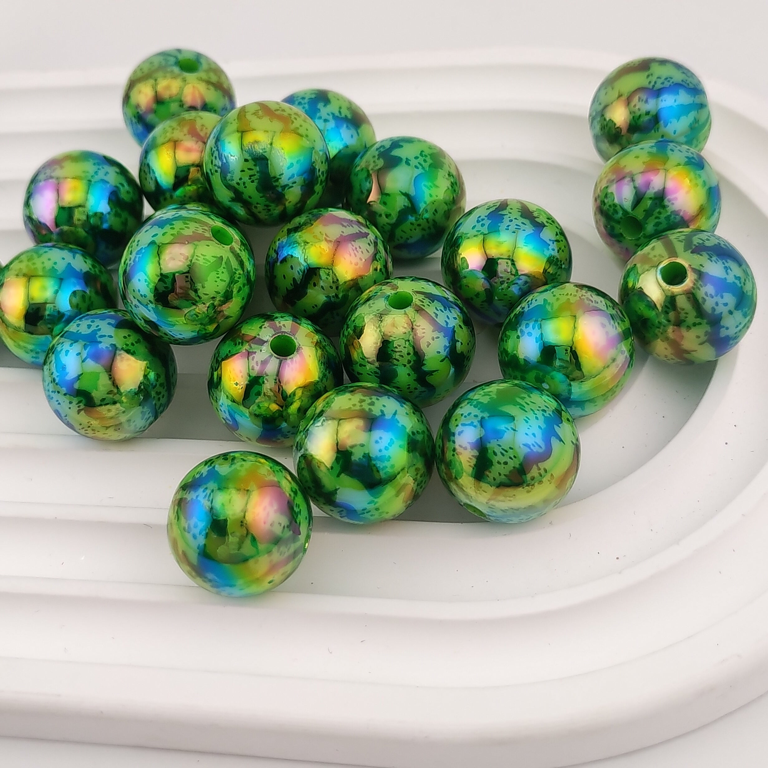 16MM Round Green UV Shiny Watermelon Printed Resin Beads Fit For Beadable Pens