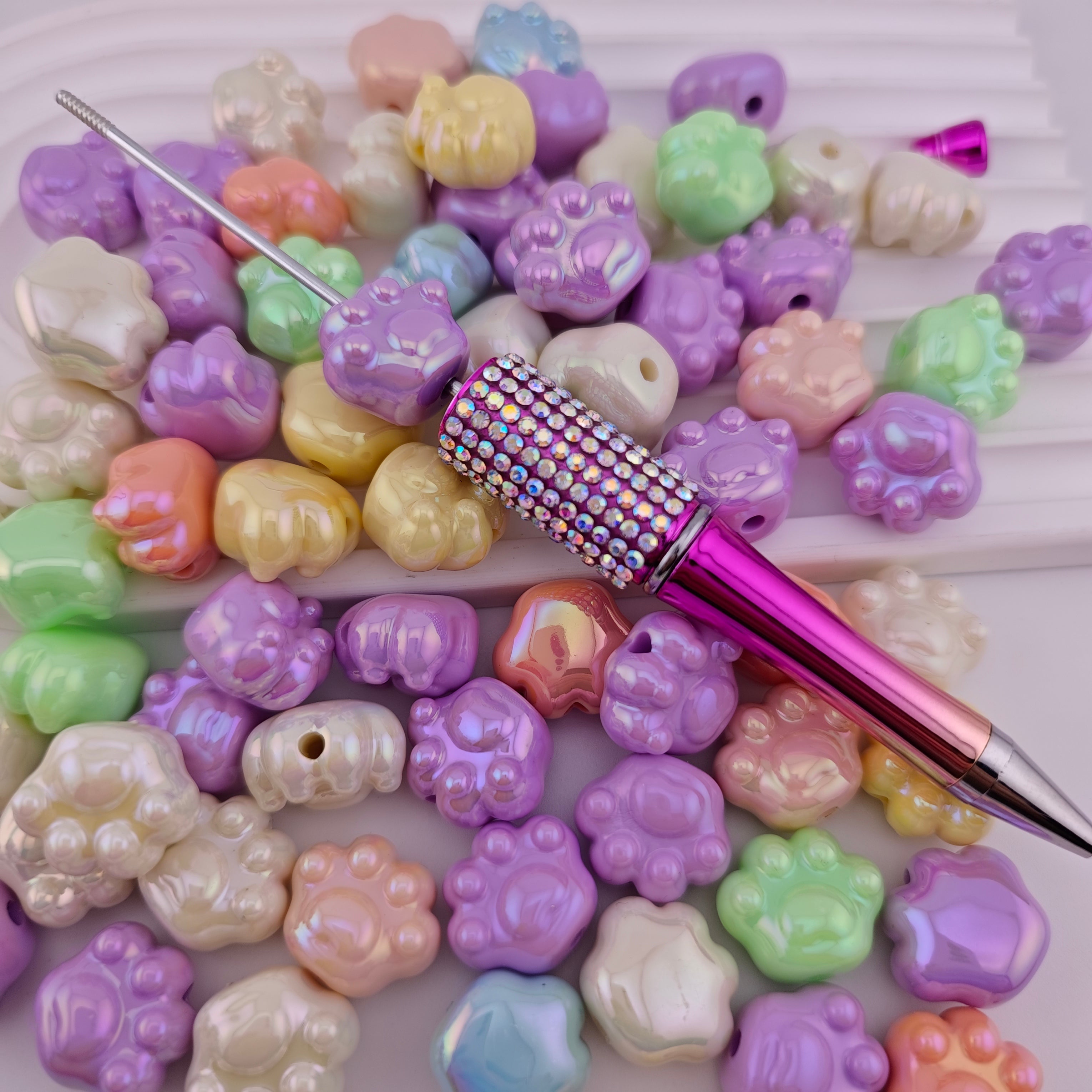 UV Mixed Color  Dog Paw Glowing Acrylic Beads Fit For Beadable Pens