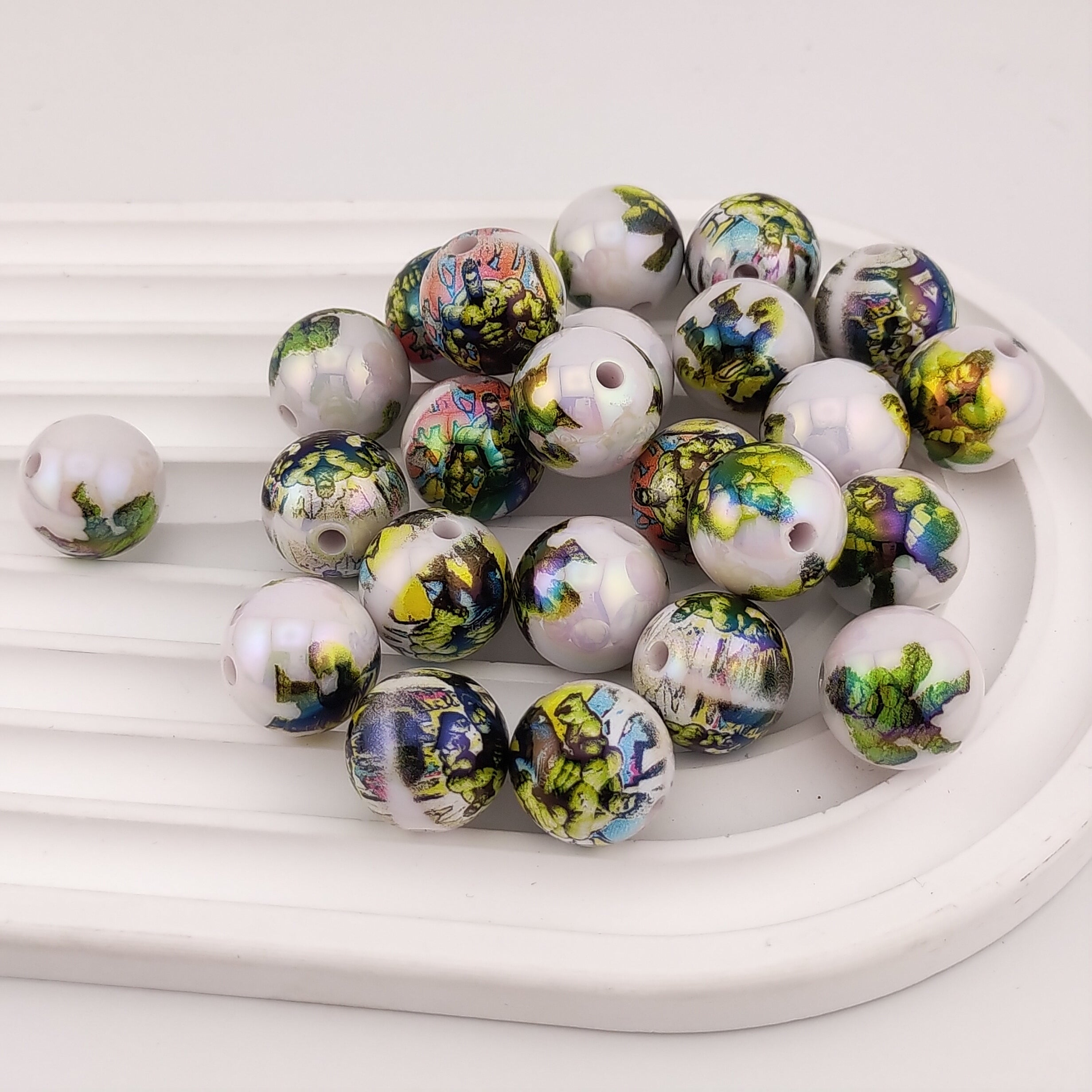 16MM Round UV Shiny The Hulk Printed Resin Beads Fit For Beadable Pens