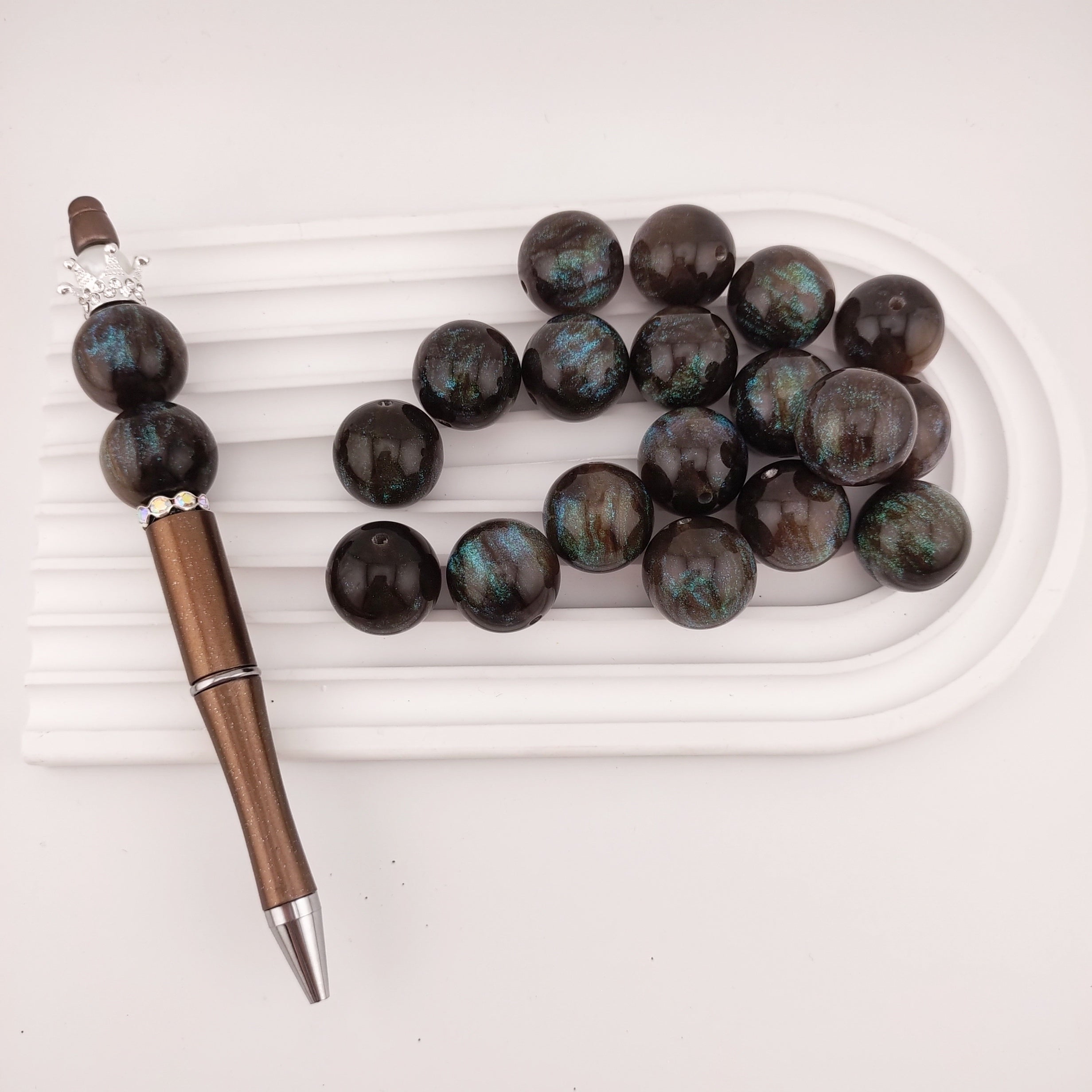 20MM Round Black Glaxy Resin Beads Fit For Beadable Pens