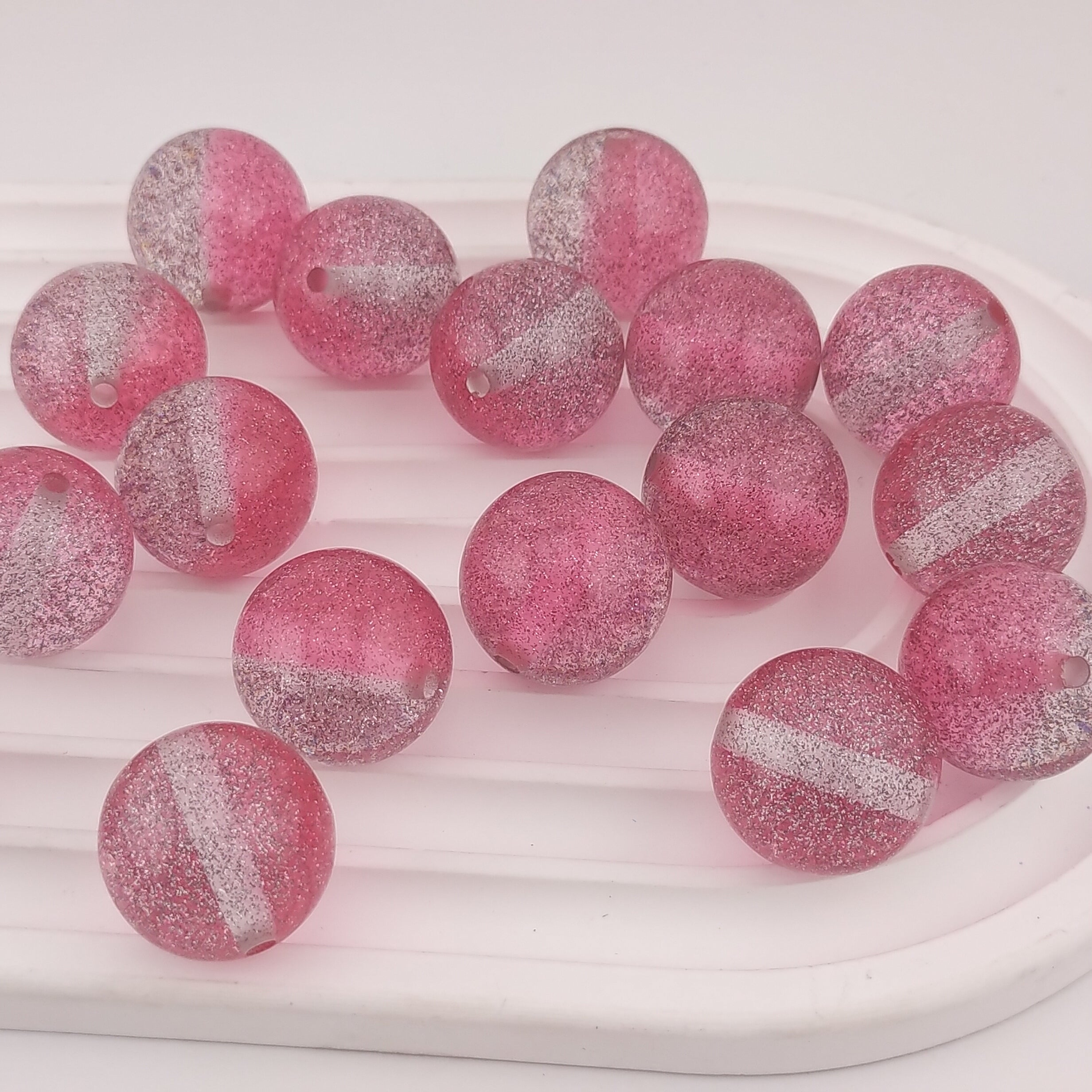 20MM Round Pink Glitter Resin Beads Fit For Beadable Pens