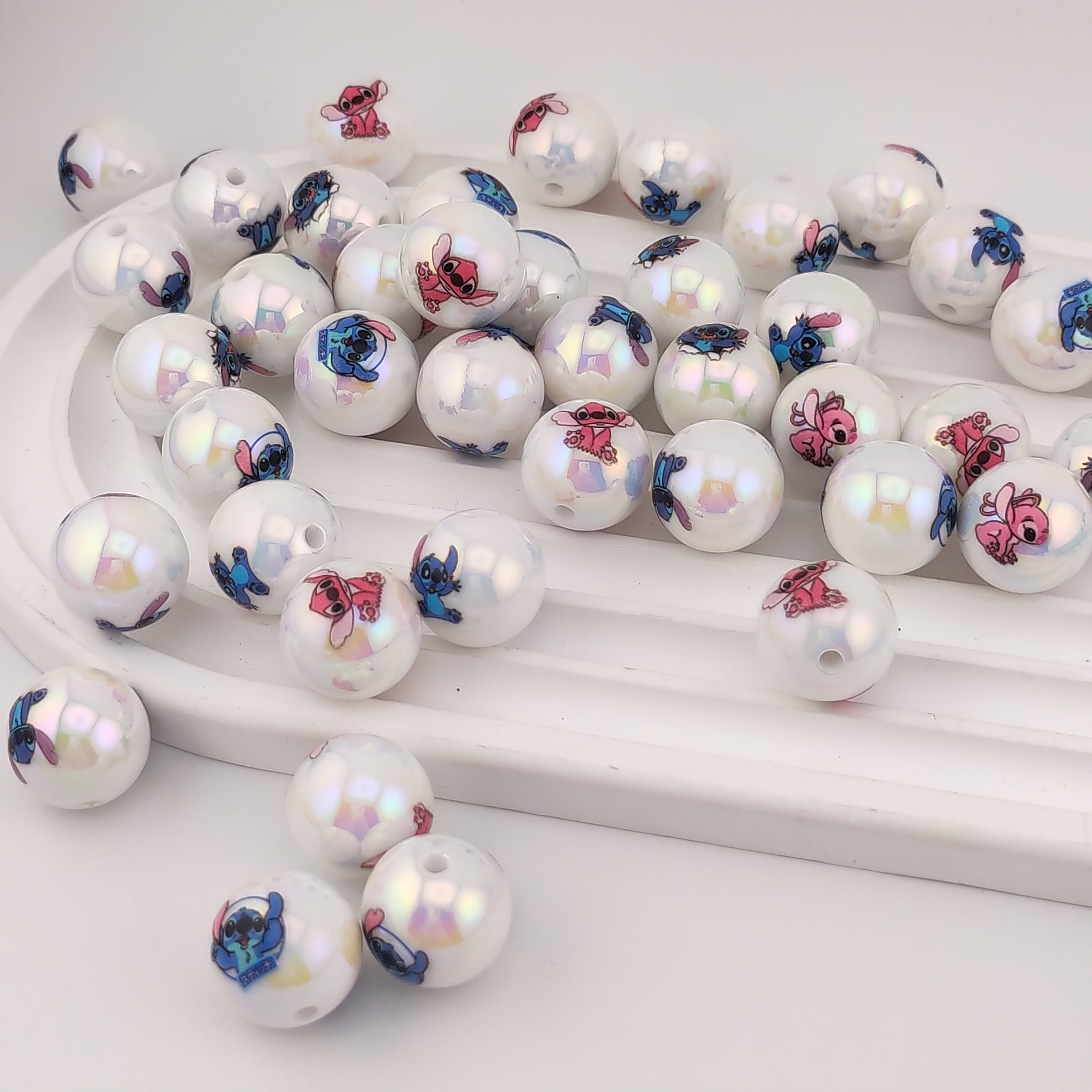 16MM Round White UV Shiny Stitch Printed Resin Beads Fit For Beadable Pens