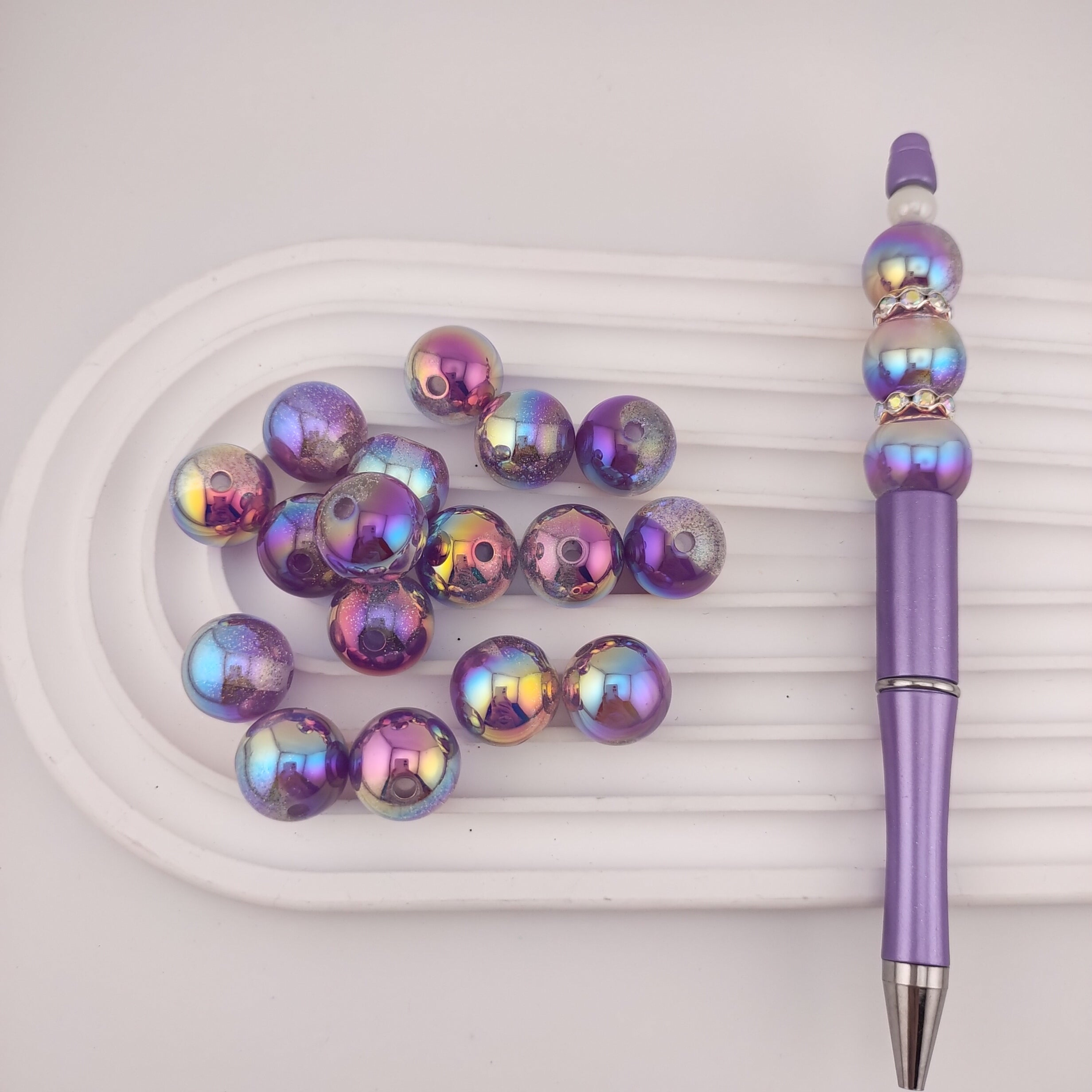 16MM Round Purple  Glitter Resin Beads Fit For Beadable Pens