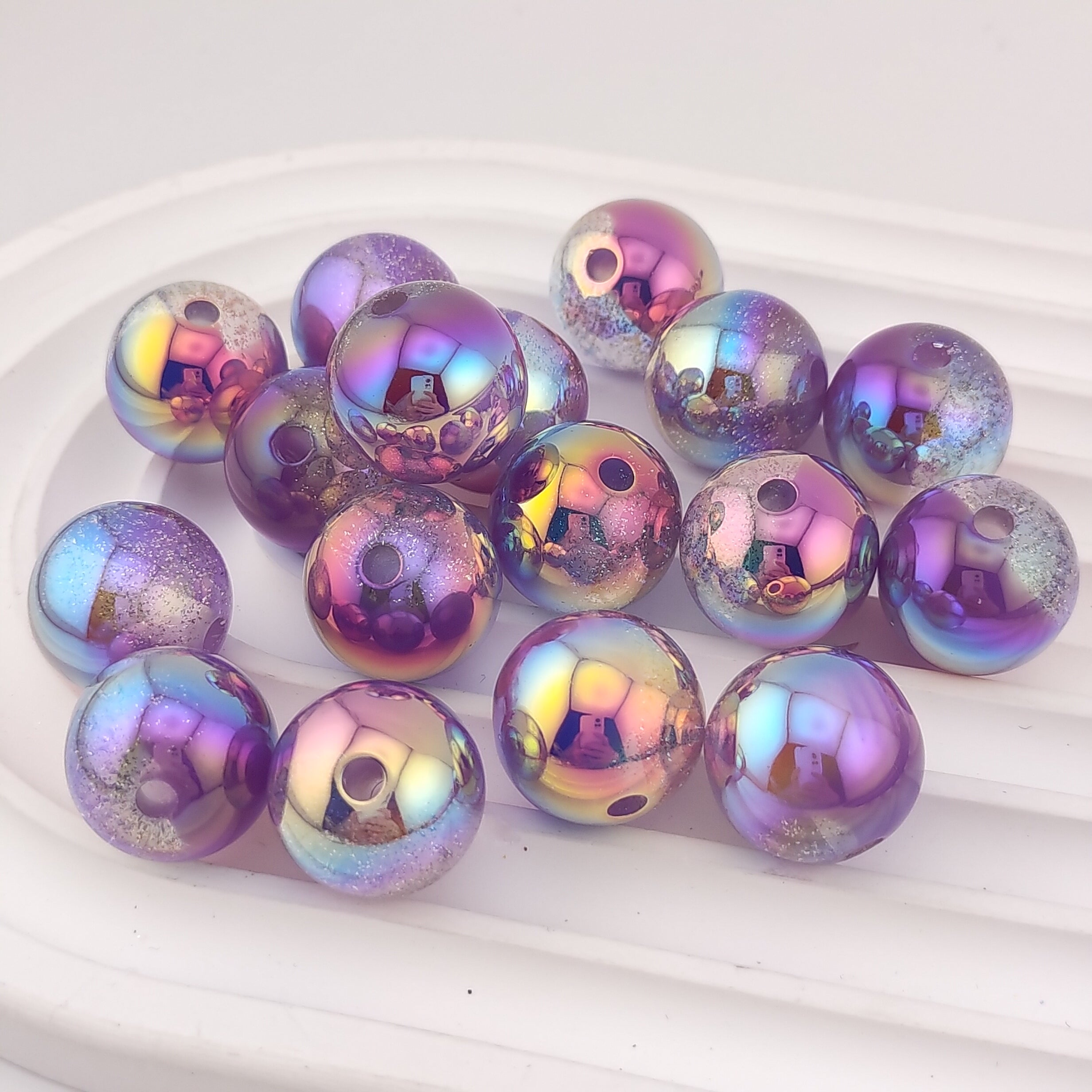 16MM Round Purple  Glitter Resin Beads Fit For Beadable Pens