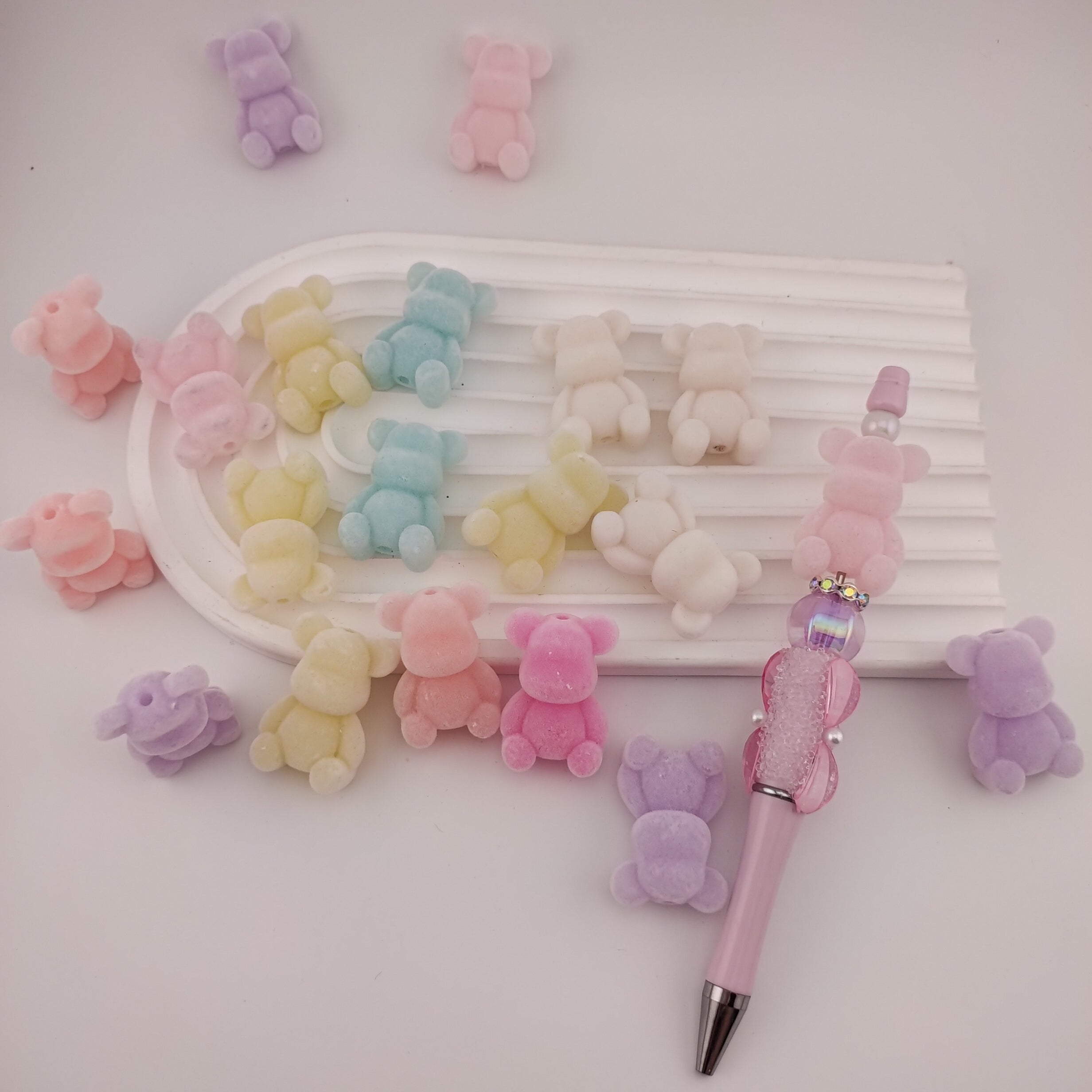 23MM  Mixed Color  Flocked Bear ShapeBeads Fit For Beadable Pens