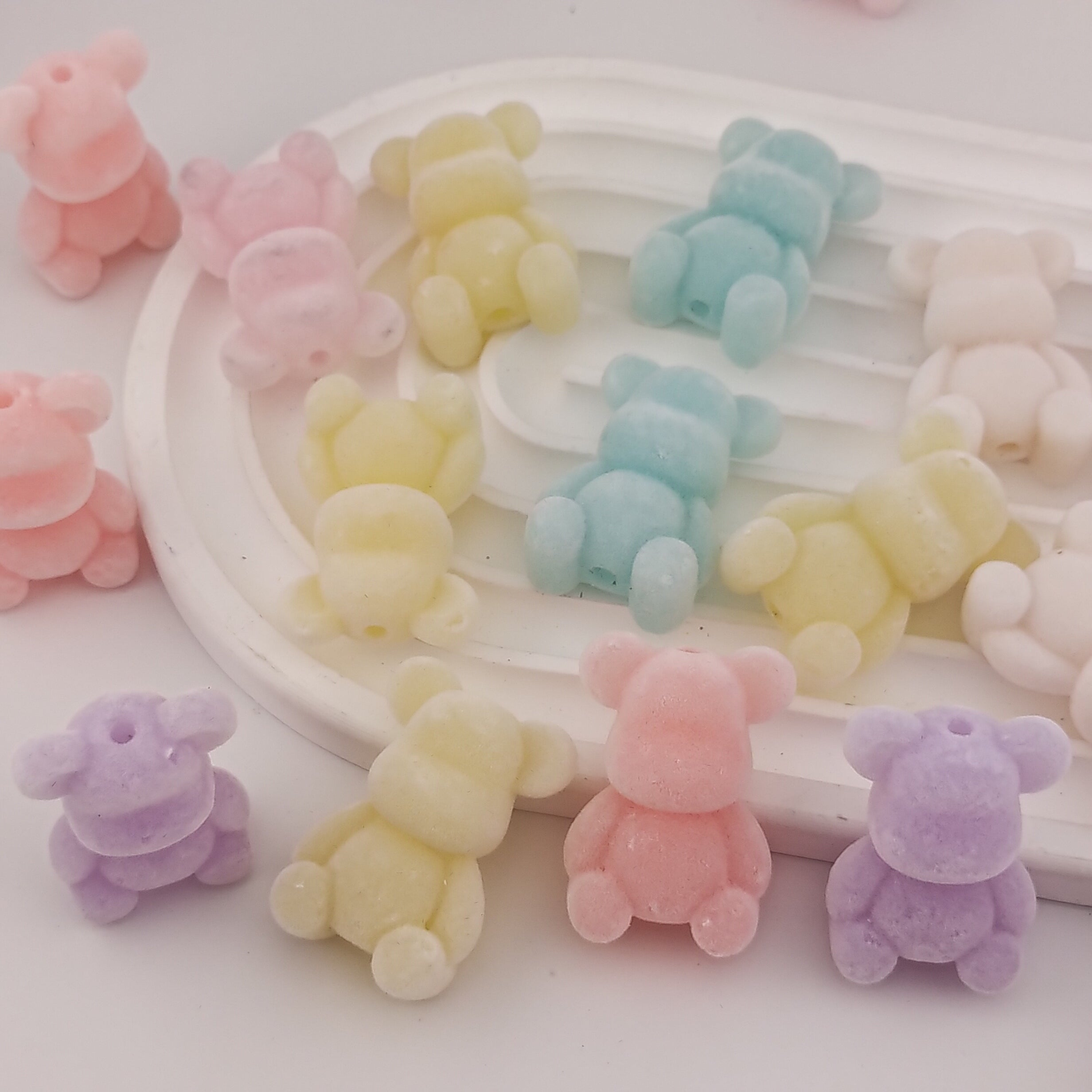 23MM  Mixed Color  Flocked Bear ShapeBeads Fit For Beadable Pens