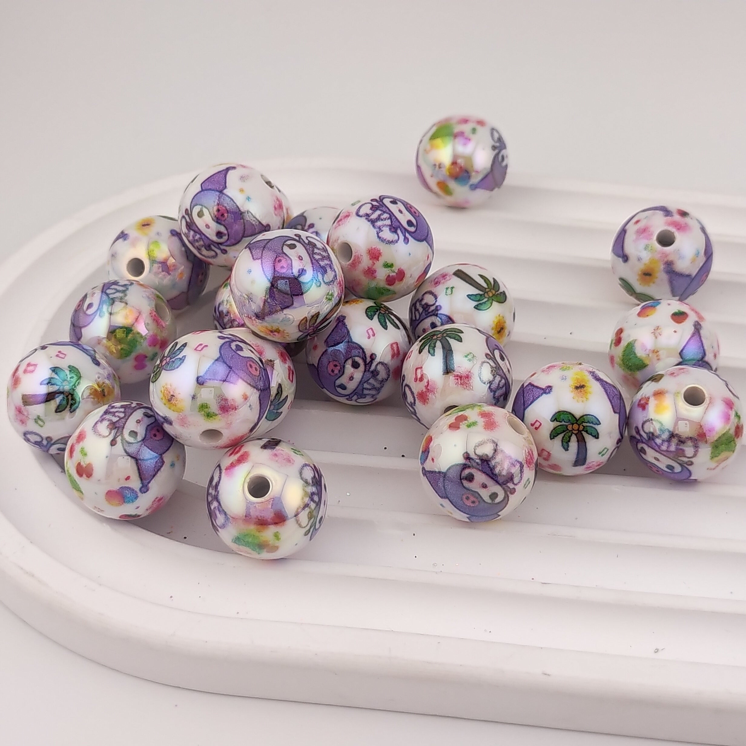 16MM Round Kuromi Printed Acrylic Beads Fit For Beadable Pens