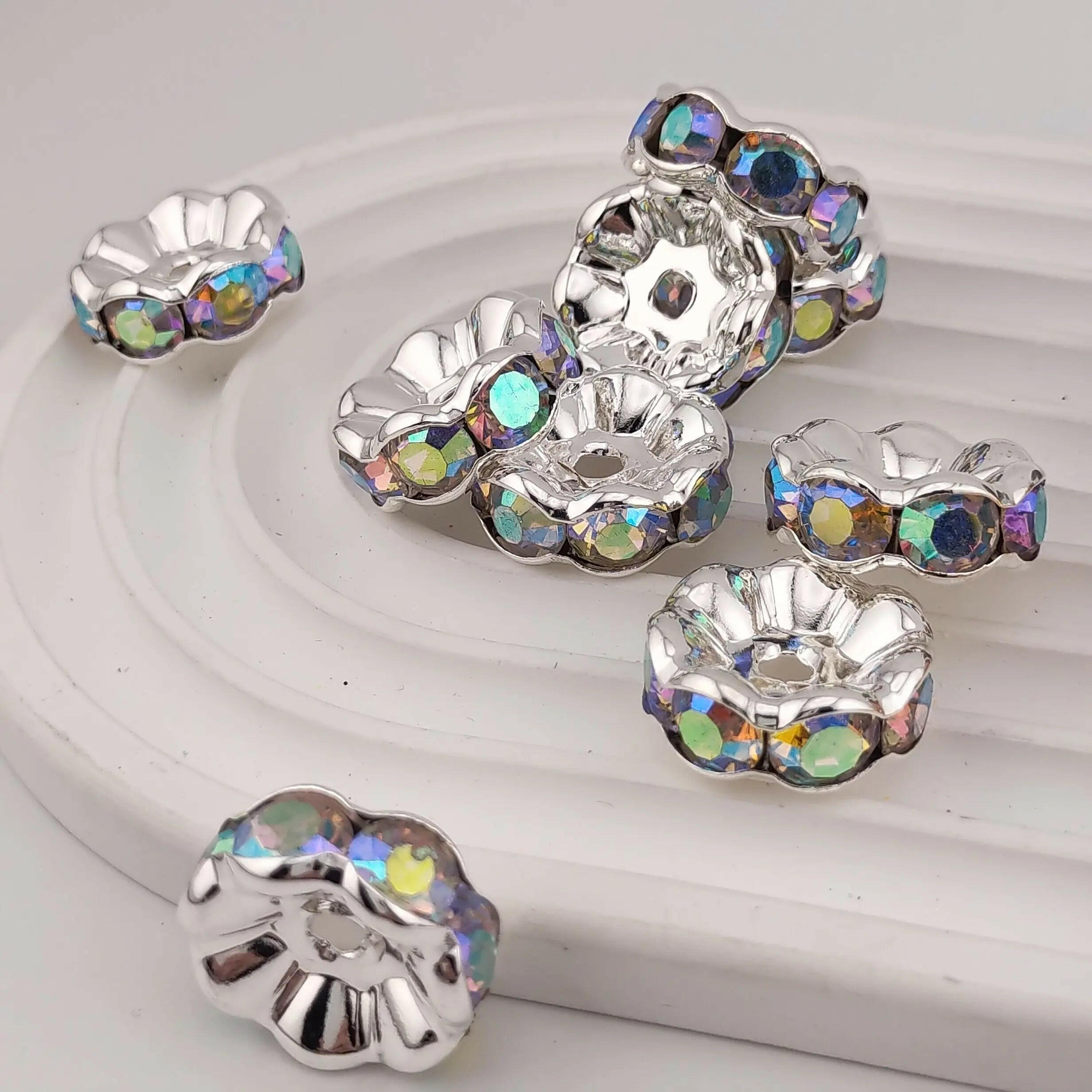 FS1107- 20MM Silver Round Edged Wavy Diamond Inlay Alloy Spacer Zoe's DIY Shop