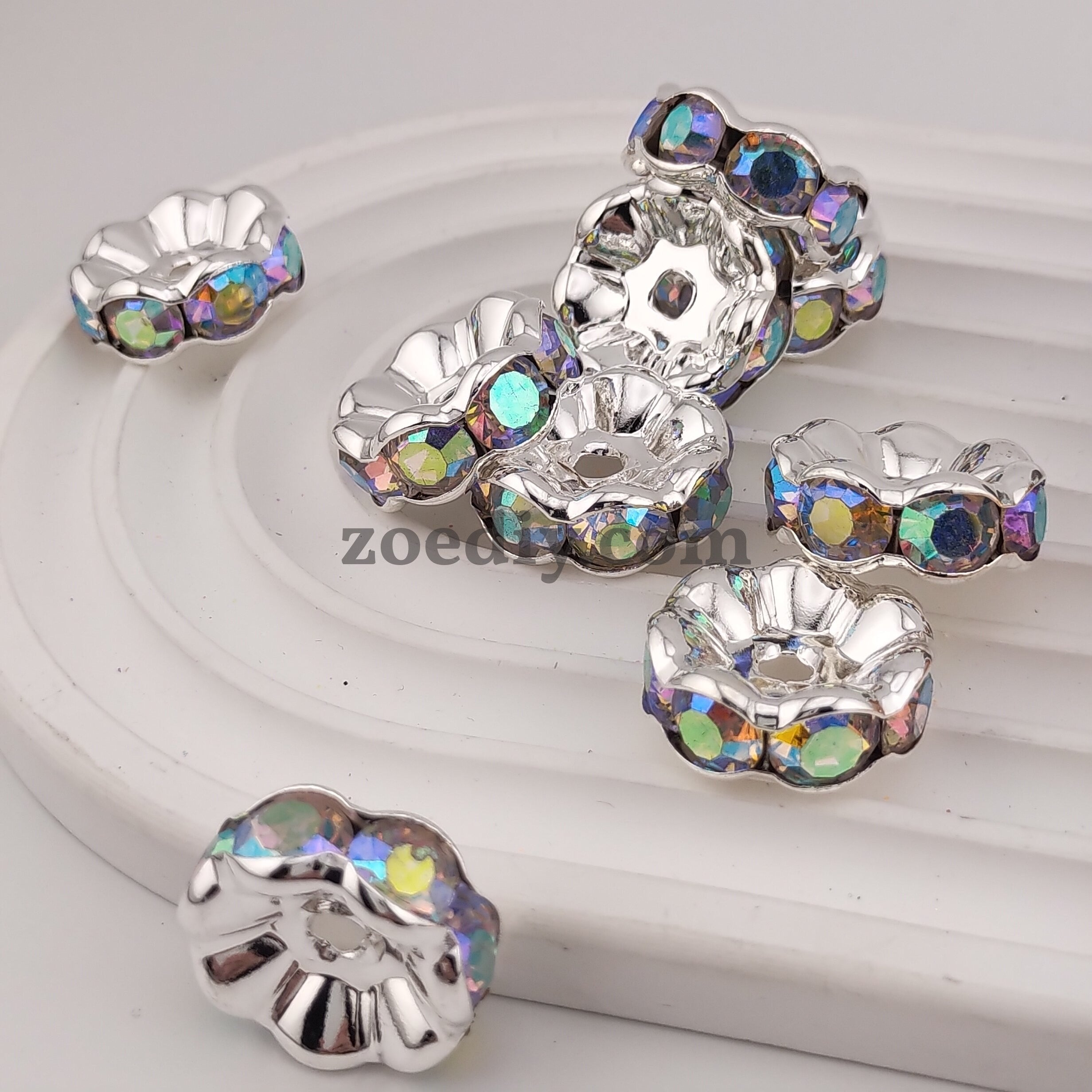 FS1107- 20MM Silver Round Edged Wavy Diamond Inlay Alloy Spacer