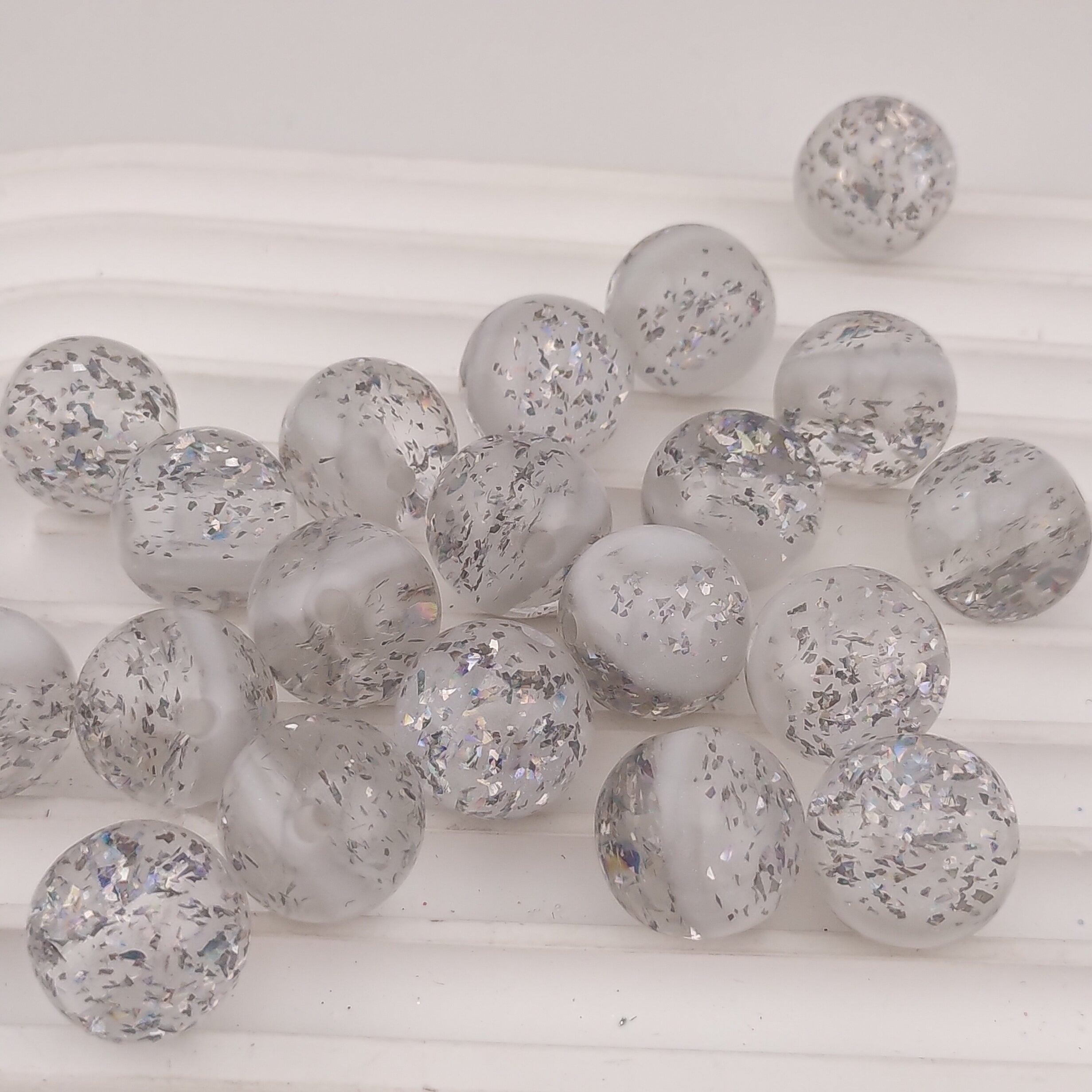 16MM Round Silver Glitter Resin Beads Fit For Beadable Pens