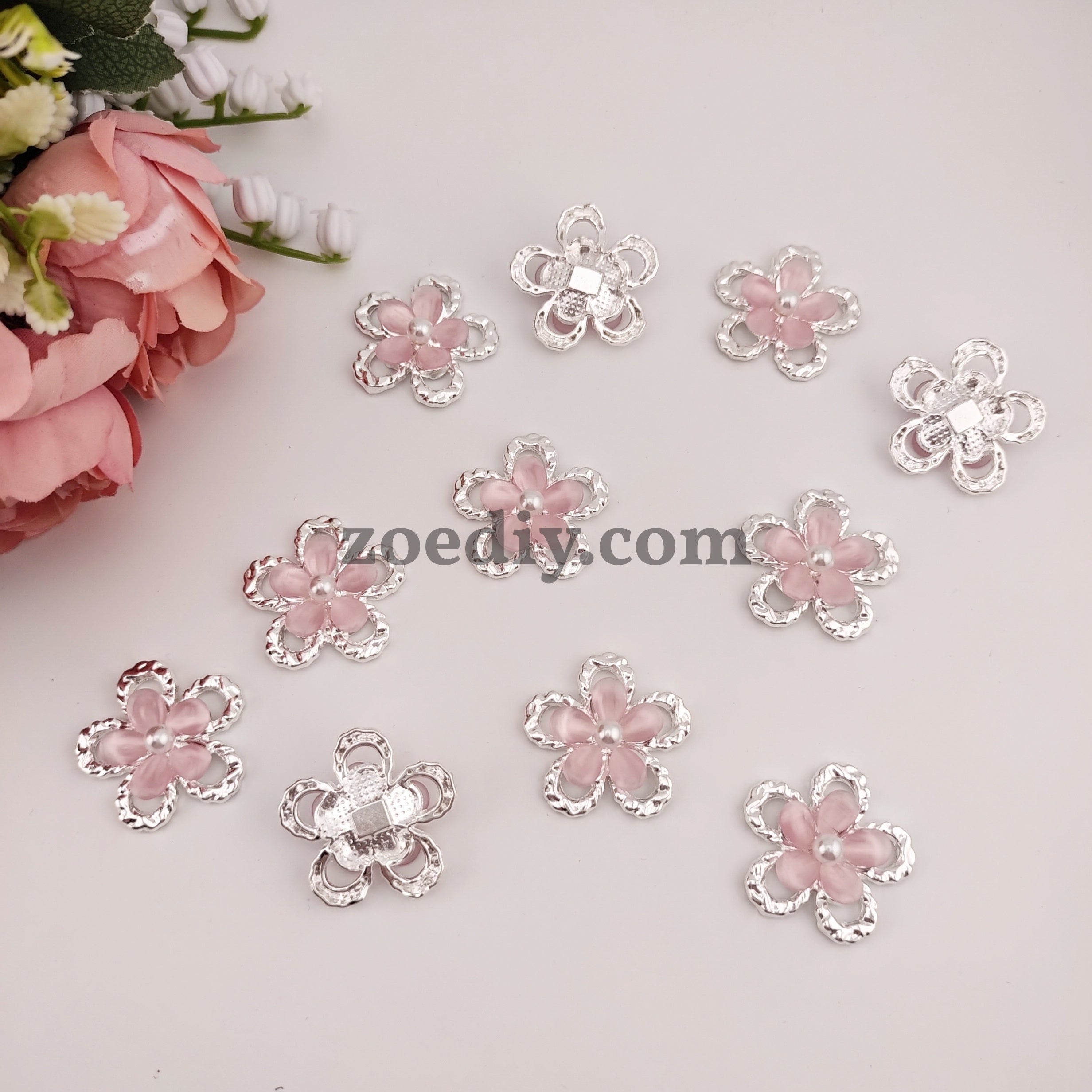 FS1071- 28MM Two Color Alloy Coated Pearls Flowers Alloy Patch For Making Fancy Bead