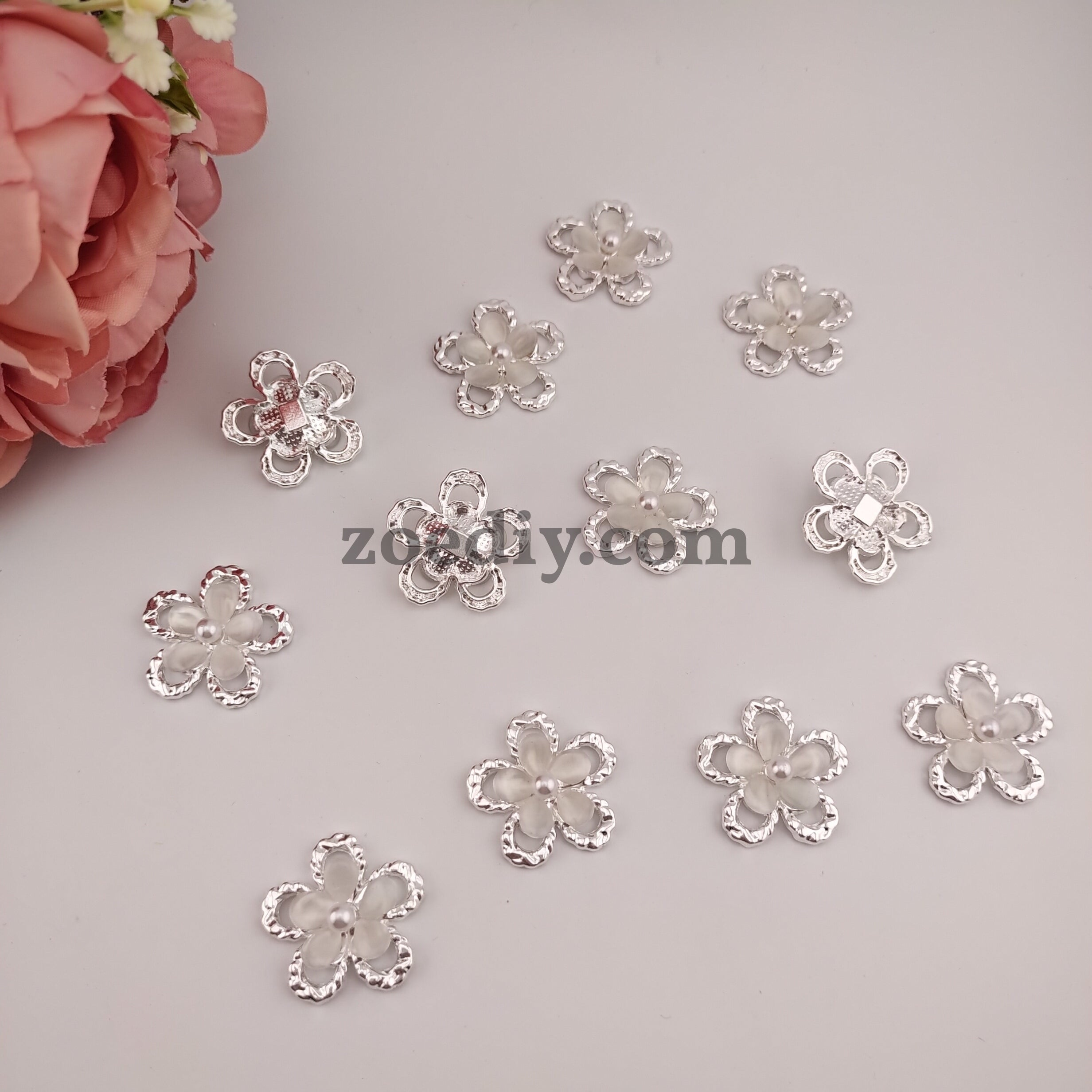 FS1071- 28MM Two Color Alloy Coated Pearls Flowers Alloy Patch For Making Fancy Bead