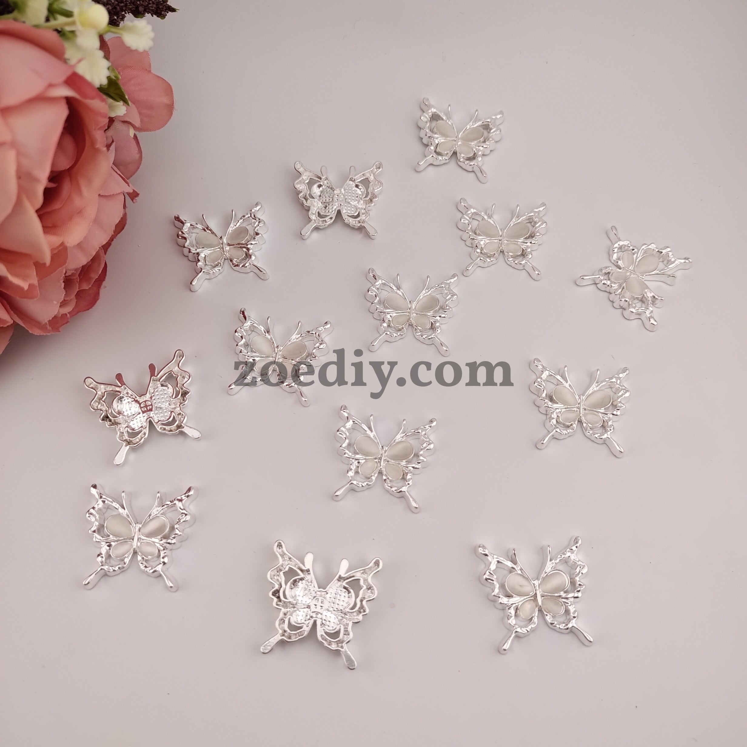 FS1070- 28MM Silver Shiny Butterfly Alloy Patch For Making Fancy Bead