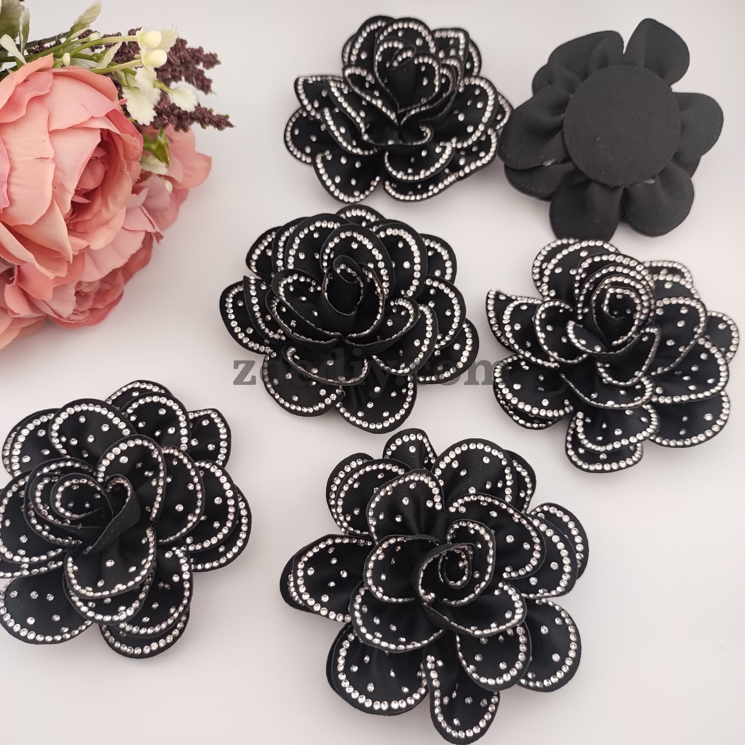 FS1522-3D Diamond Fabric Rose Flower For Making Fancy Bead