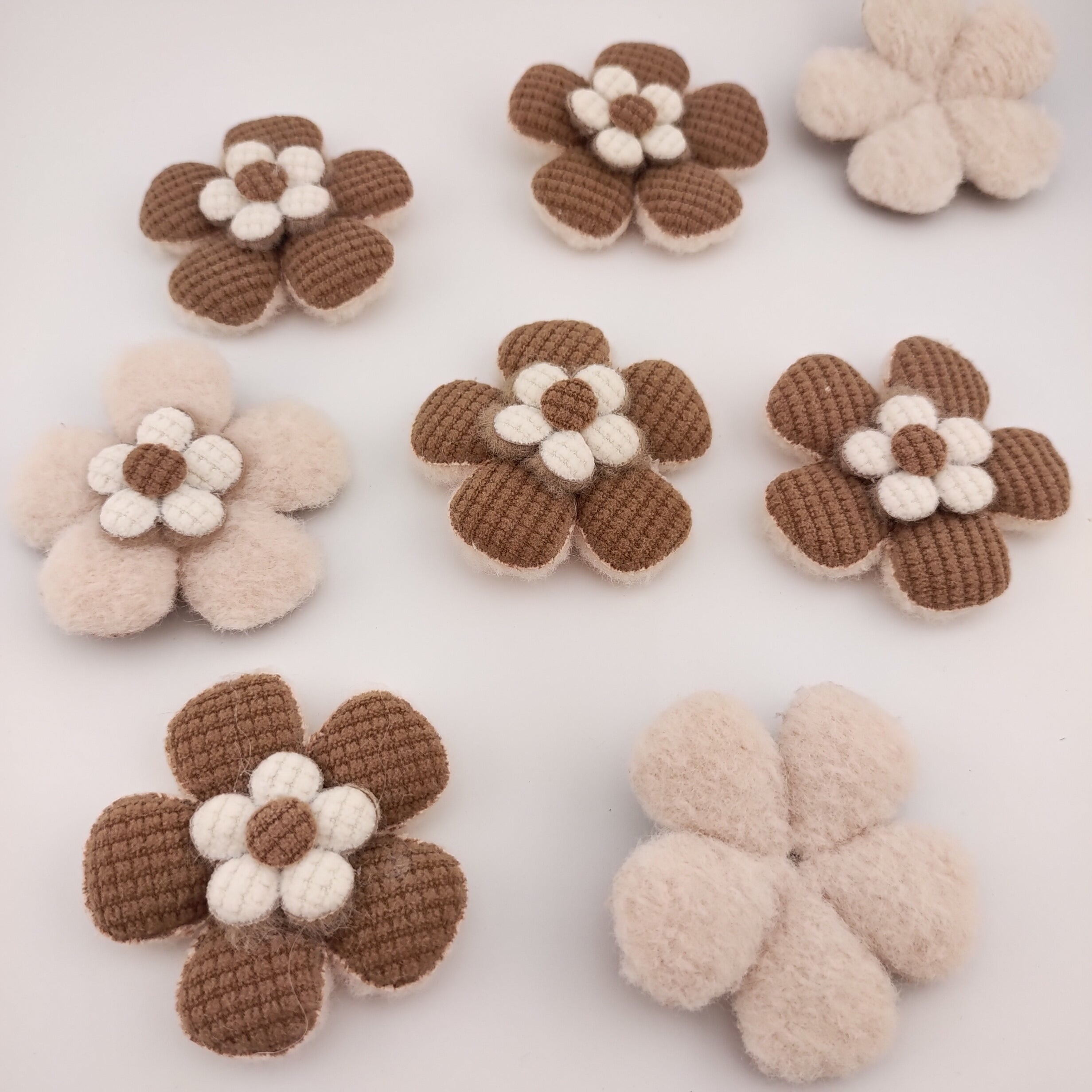 55MM Beige&Coffee color Three-Dimensional Flower Fabric For Making Fancy Beads