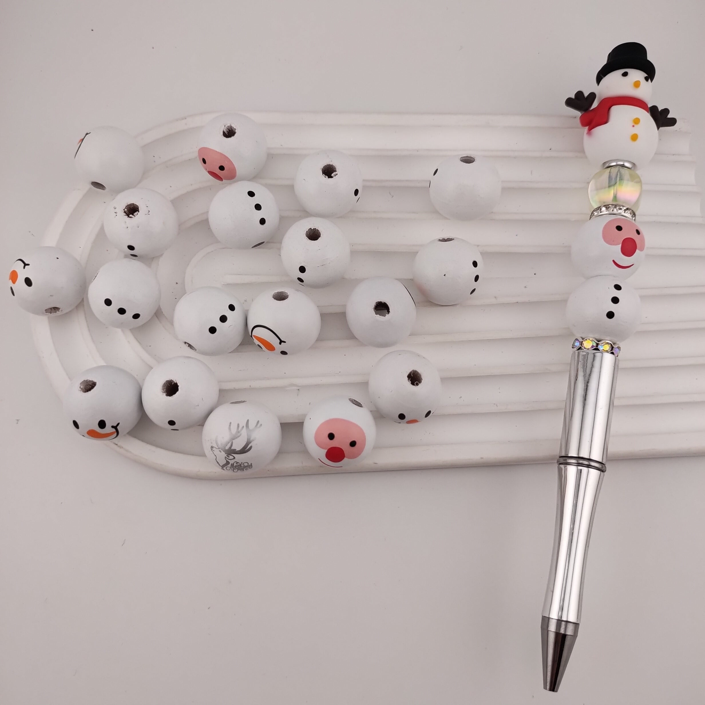 19MM Snowman Printed Wooden Beads Fit For Beadable Pens