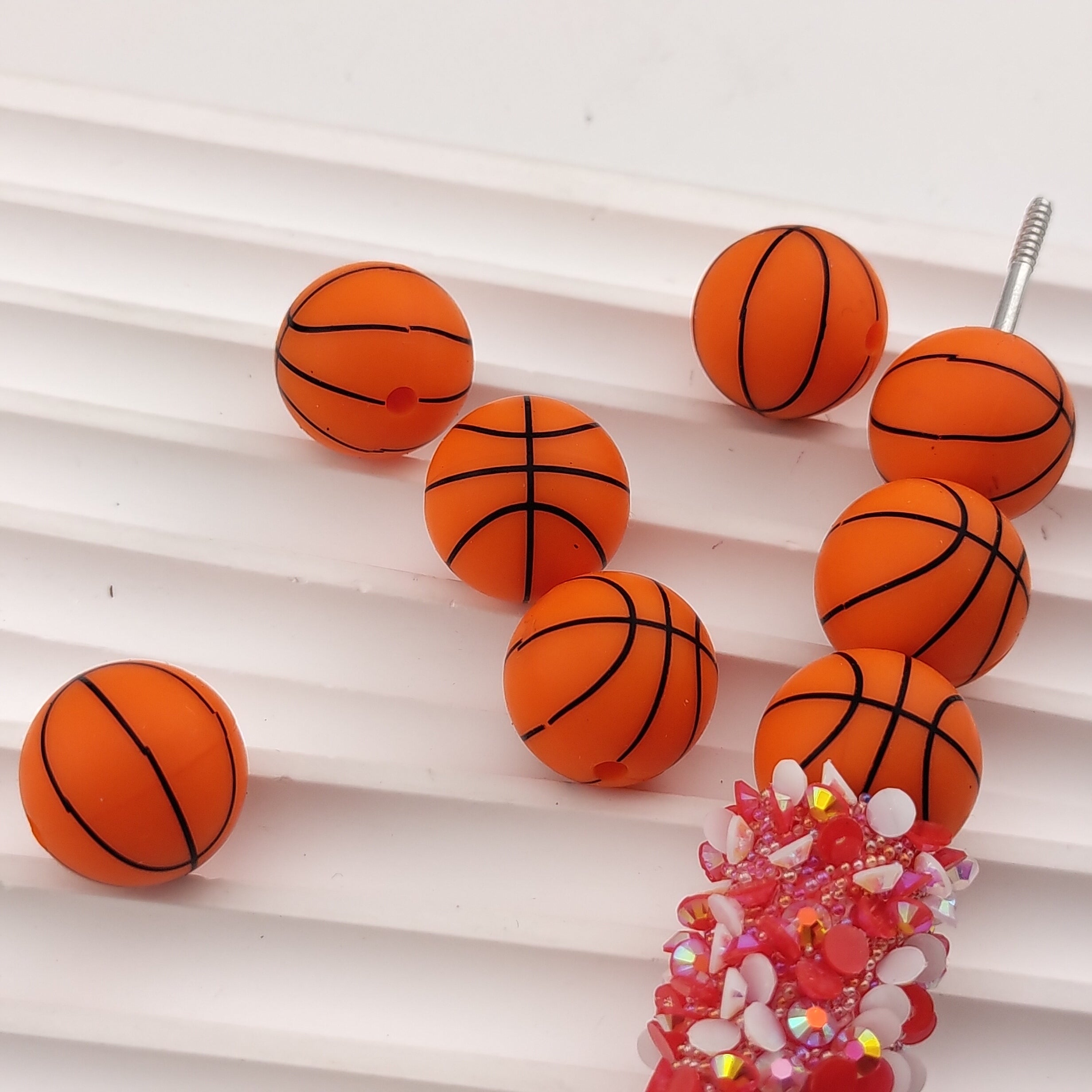 15MM Round Orange Basketball Printed Silicone Beads Fit For Beadable Pens