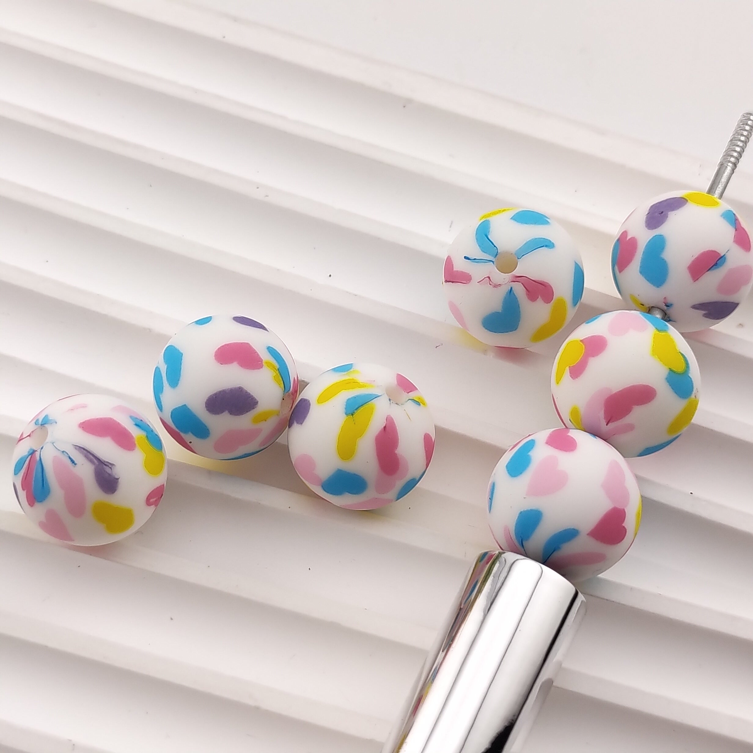 15MM Multicolor Heart Silicone Beads Fit For Beadable Pens