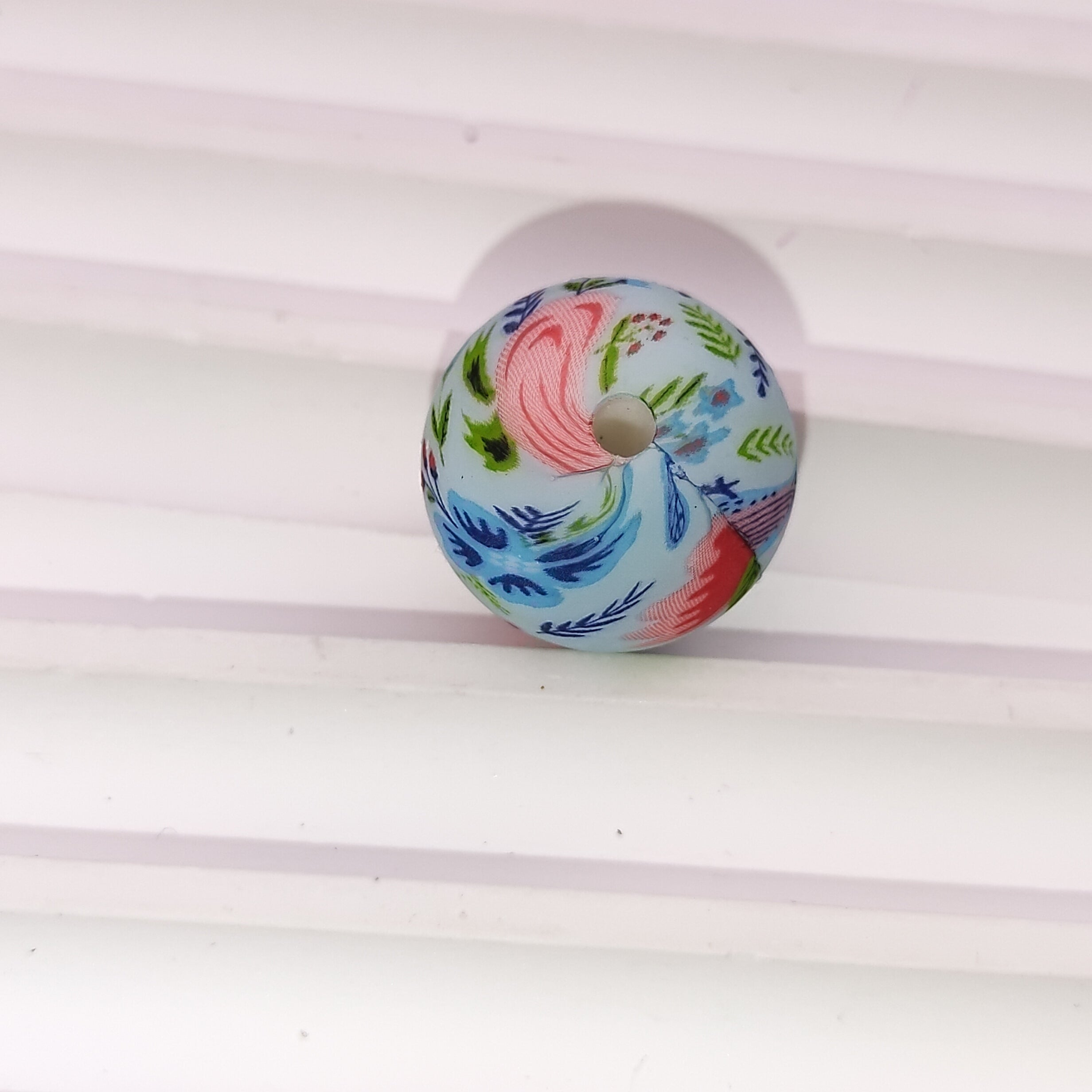 15MM Round Blue Bird Printed Silicone Beads Fit For Beadable Pens