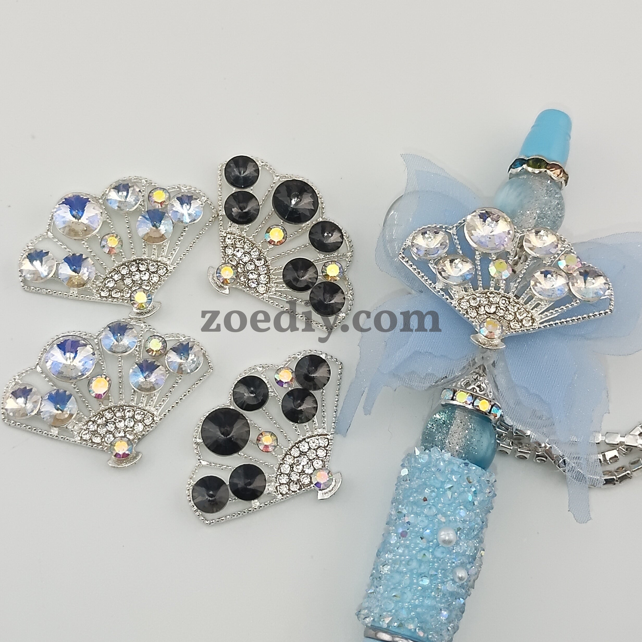 FS1009- 35MM Two Color Diamond Encrusted Fan Alloy For Making Fancy Beads