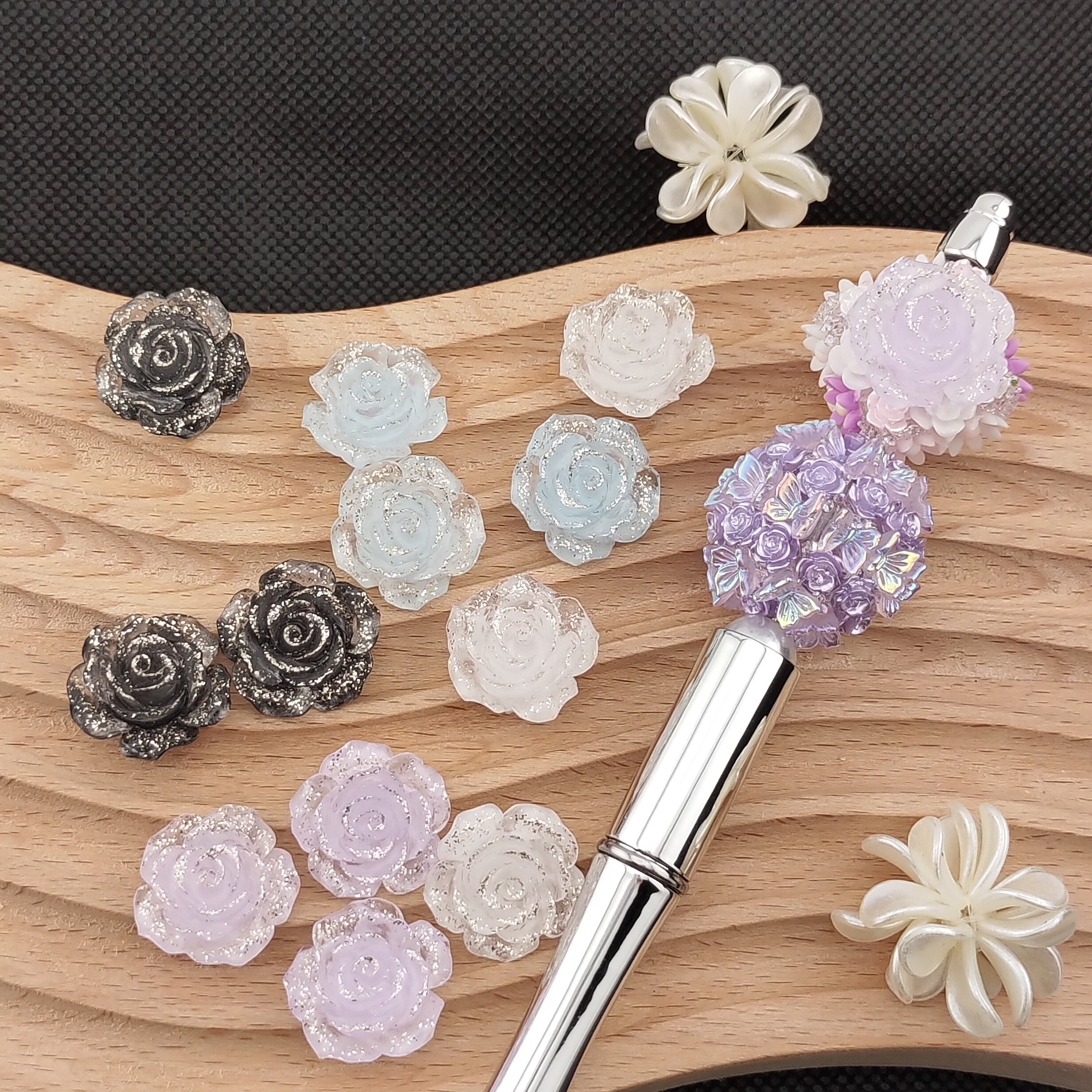 16MM Mixed Color Fine Glitter Camellia Flower Resin Accessories For Making Fancy Beads