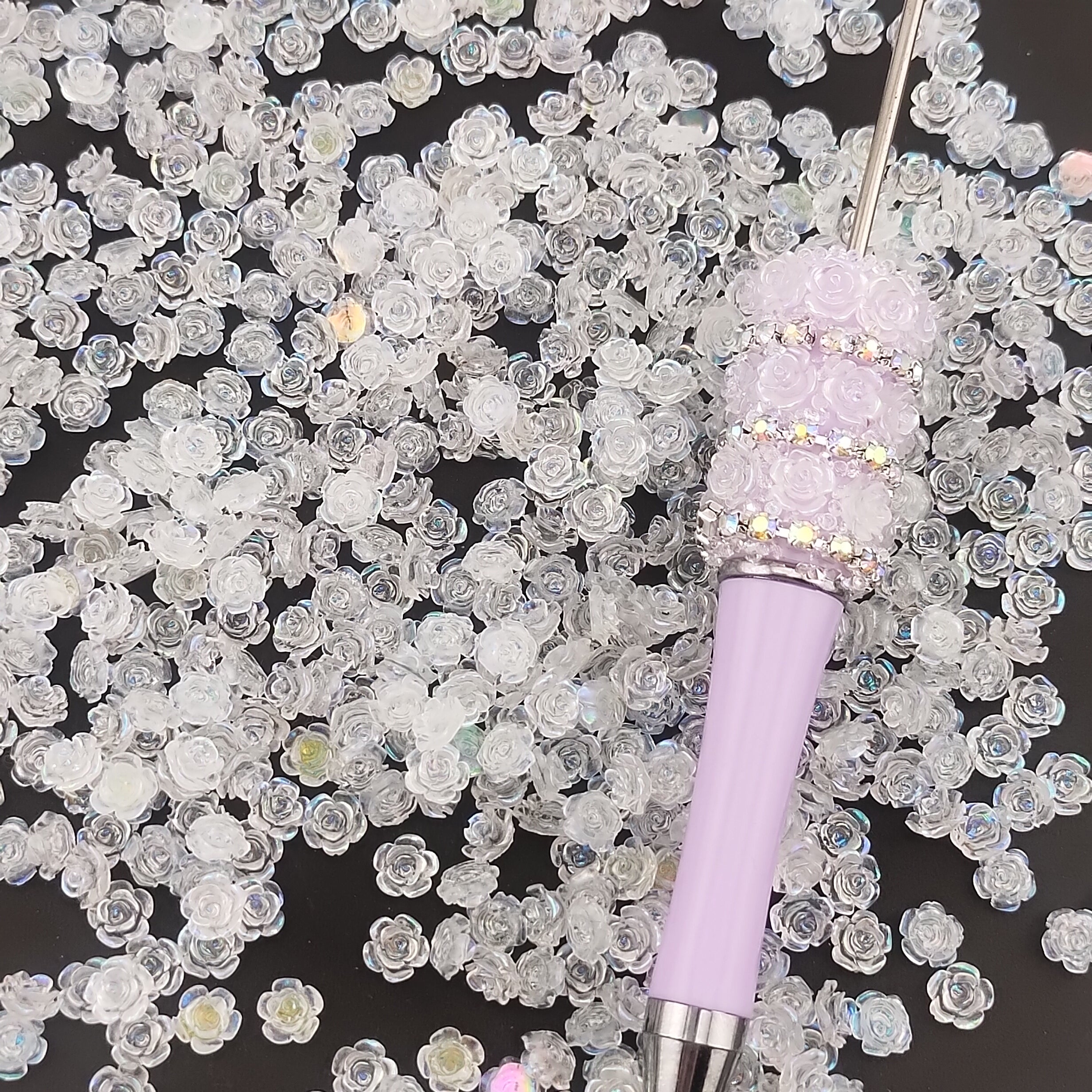 6MM Clear Rose Resin Flower Nail Charms For Making Fancy Bead Or Fancy Pen