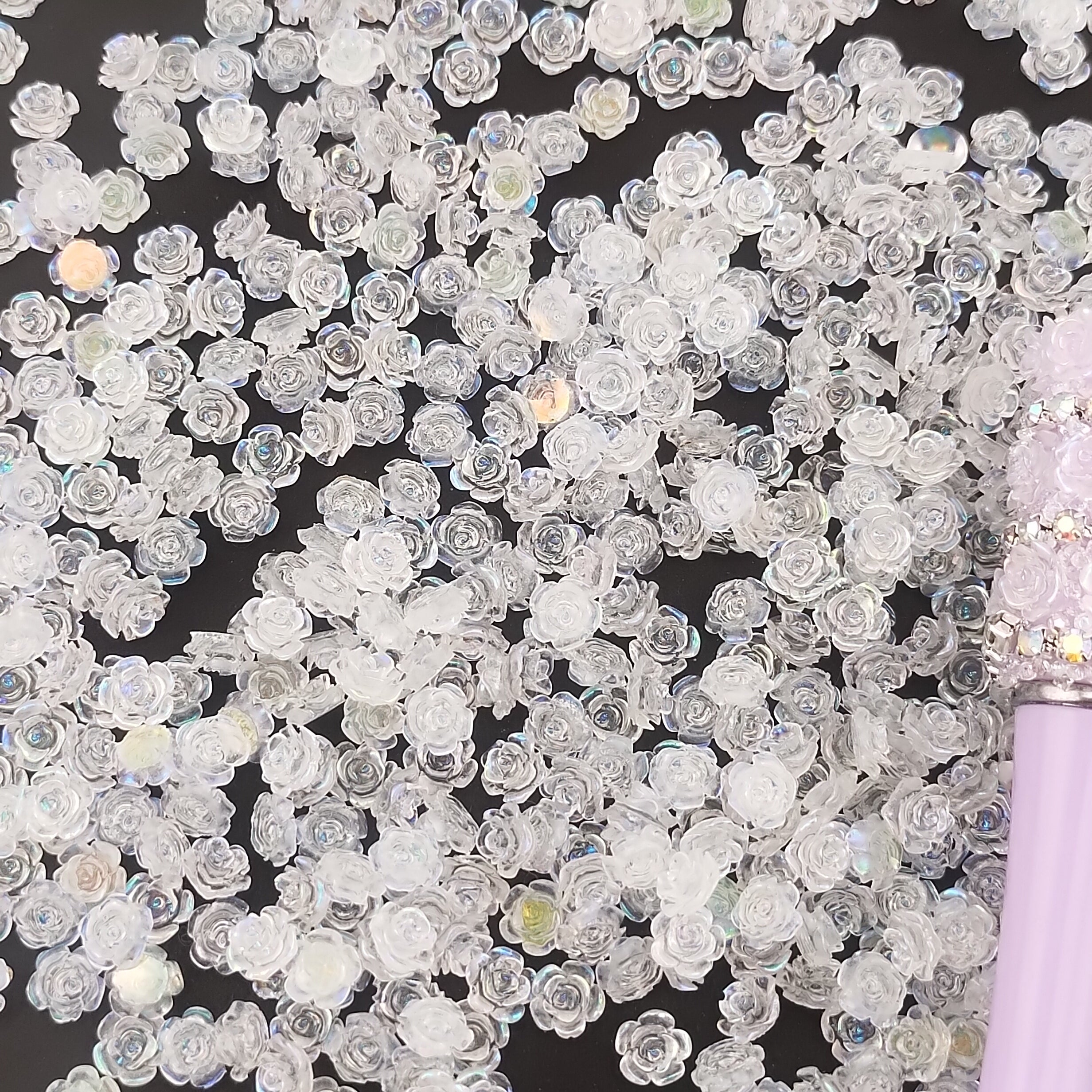 6MM Clear Rose Resin Flower Nail Charms For Making Fancy Bead Or Fancy Pen