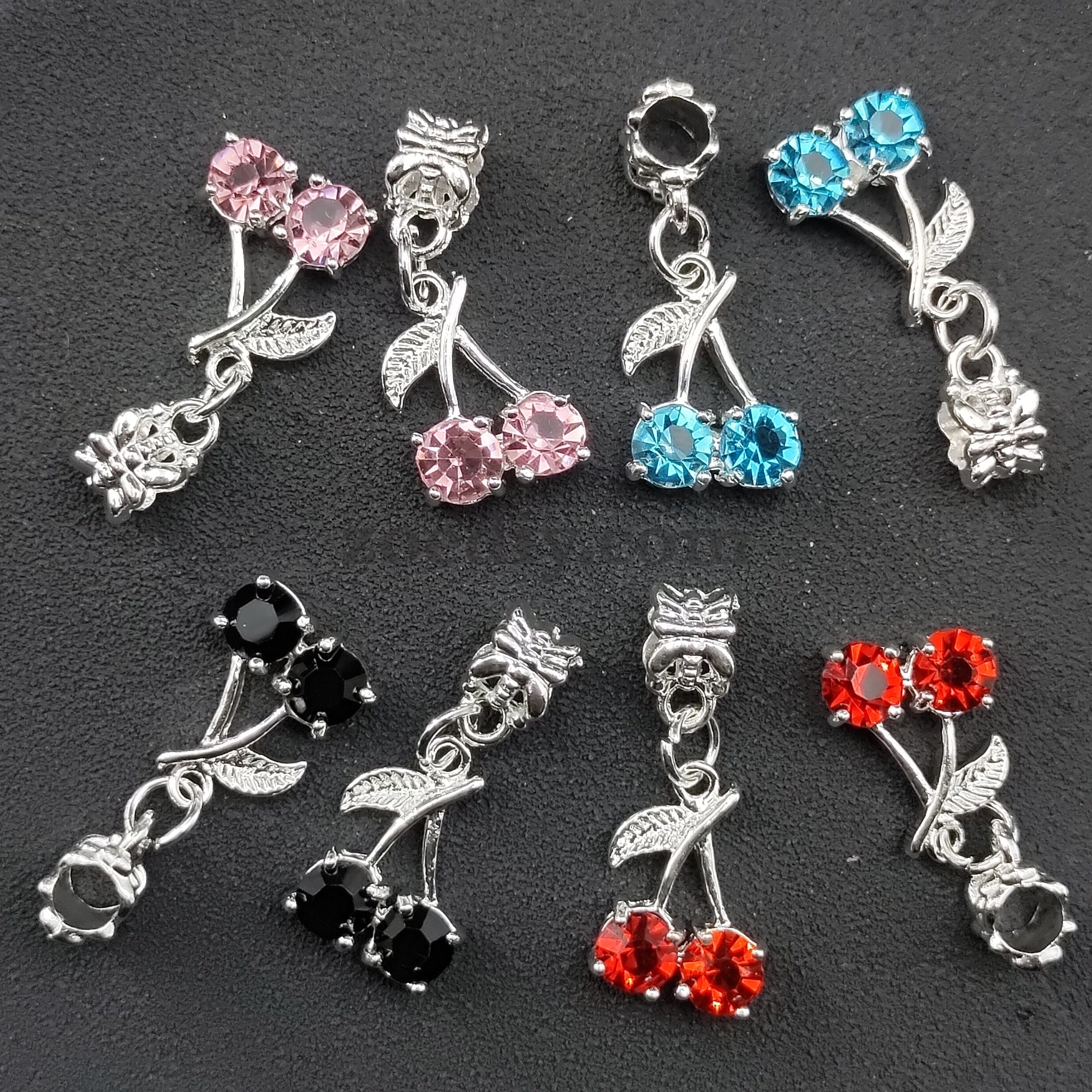 FS0911-Fancy Sparkling Cherry Rhinestone Spacers for Pen Bail Bead with Charm Random Mix