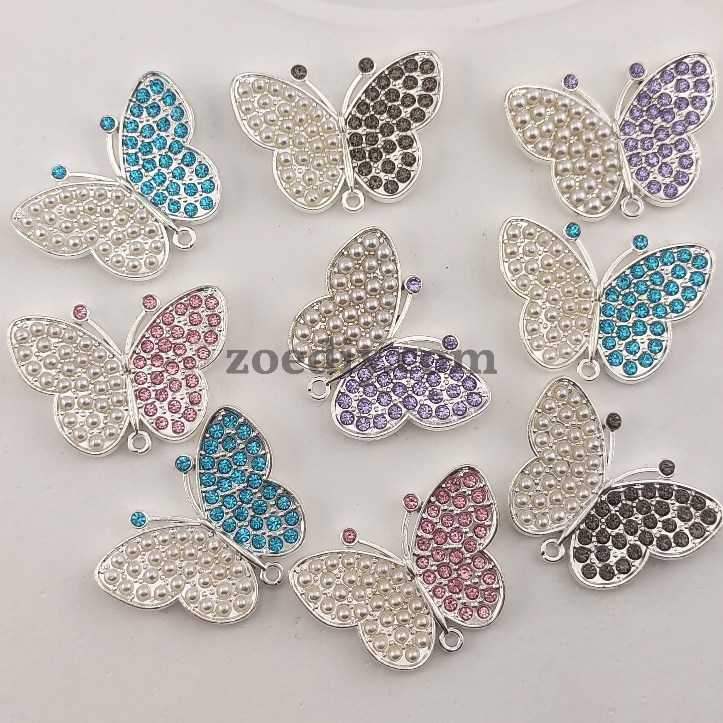 FS0317- 33MM Butterfly With Diamonds and Pearls Fancy Charms Accessories For Making Fancy Beads