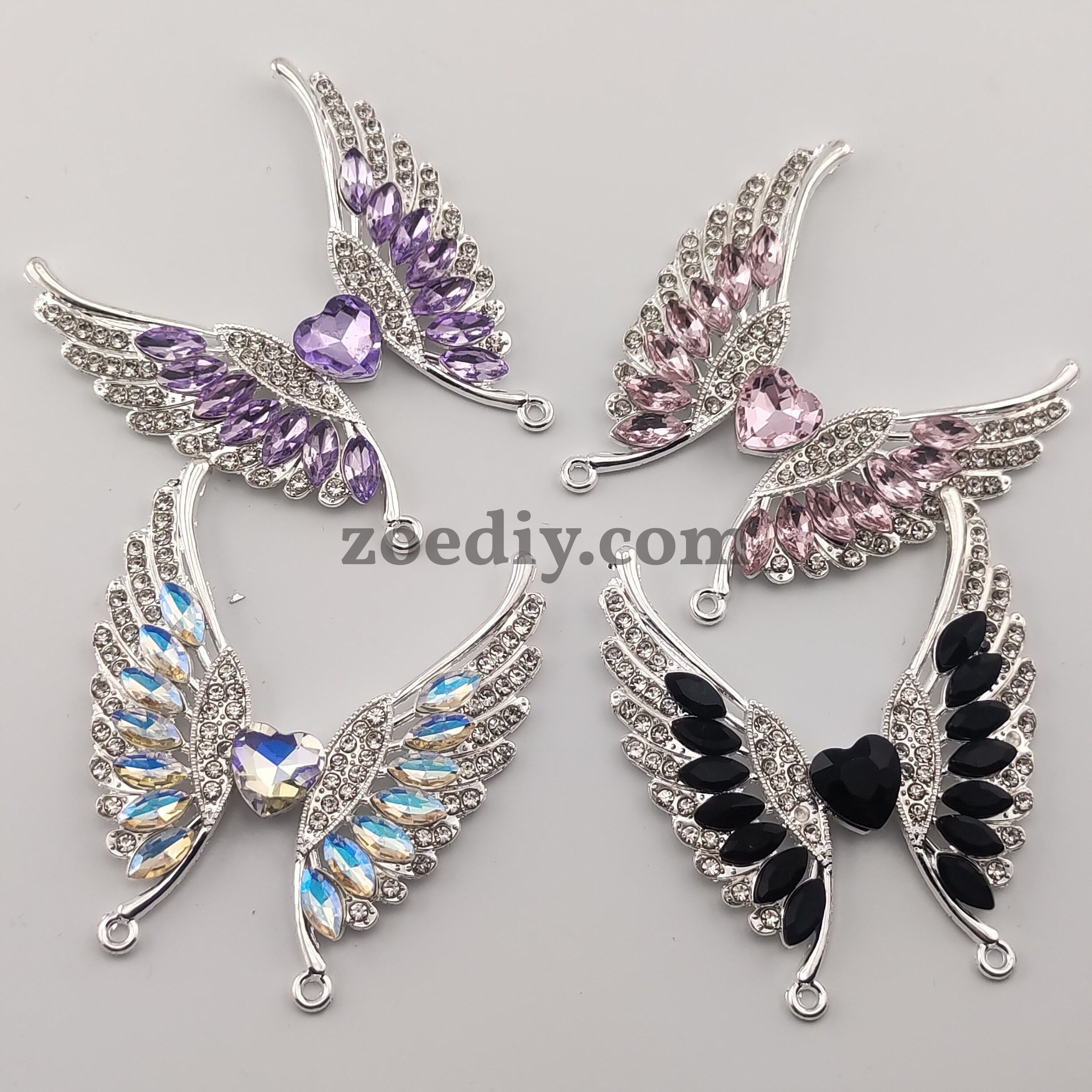 FS0316- 54.5MM Heart Wings Diamonds Charms Accessories For Making Fancy Beads