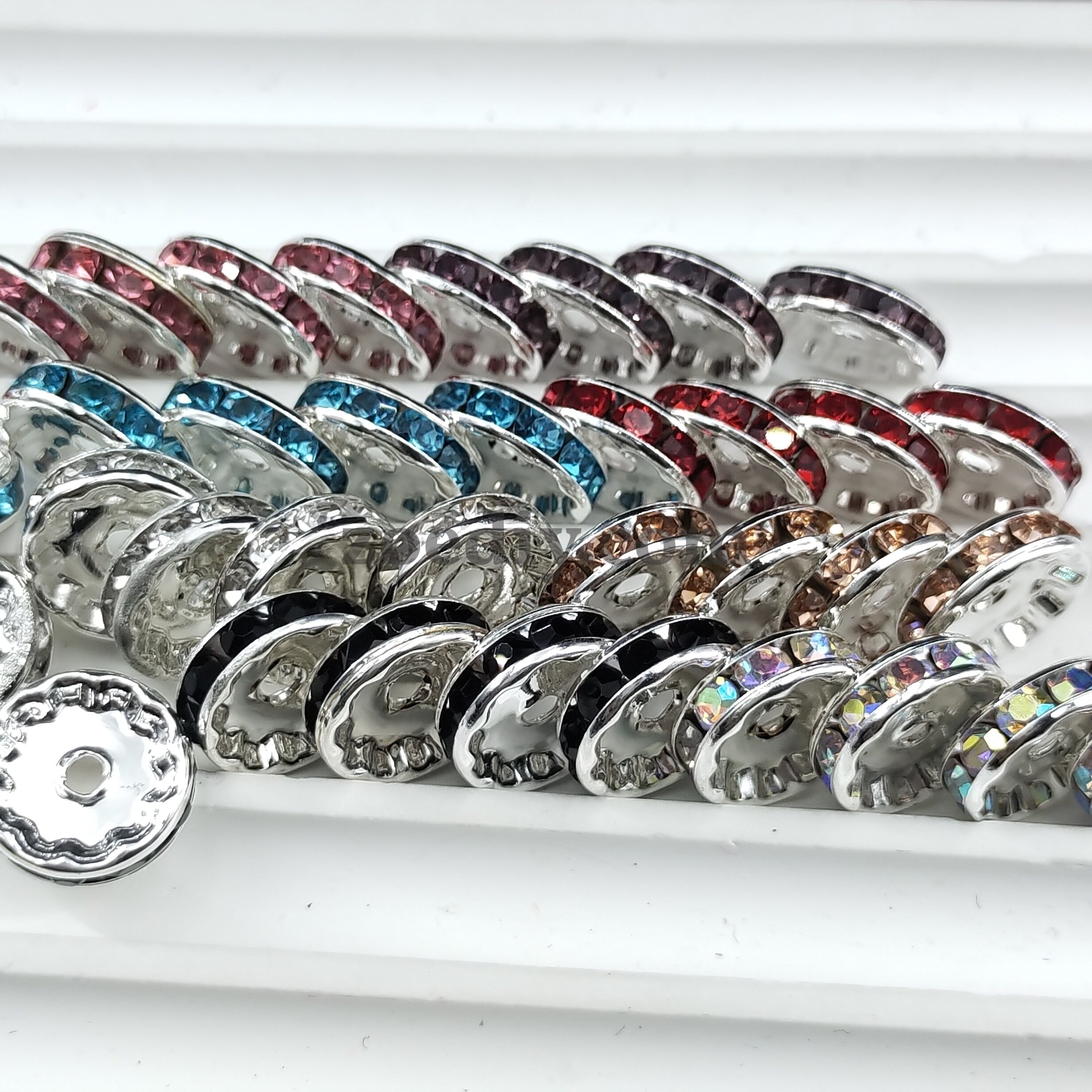 FS0077-12MM Metal Circle Spacers with Rhinestones in Solid Colors