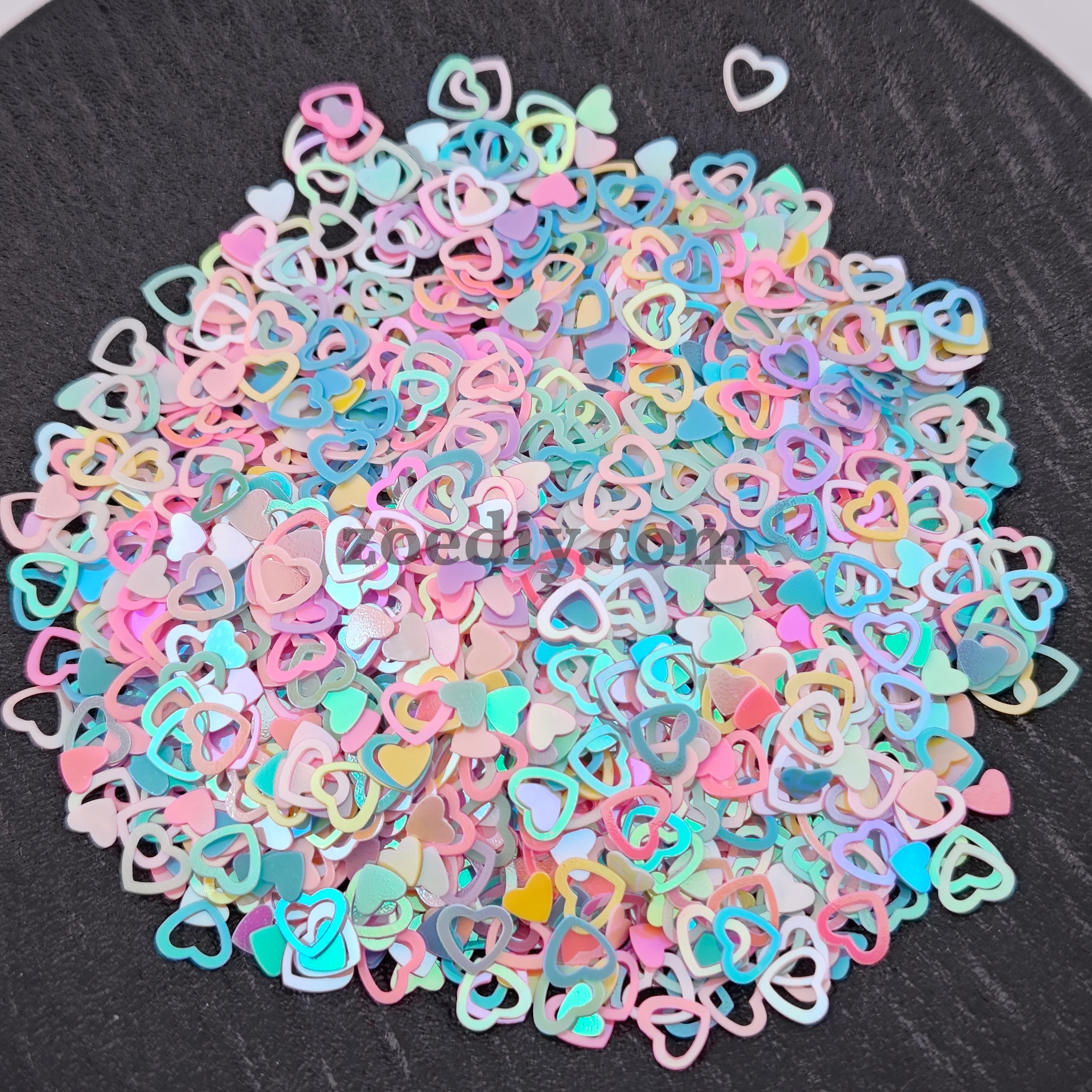 FS1285- 7mm and 5mm Mixed Color Heart Flash Glitter Chip for DIY Shakes or Beads