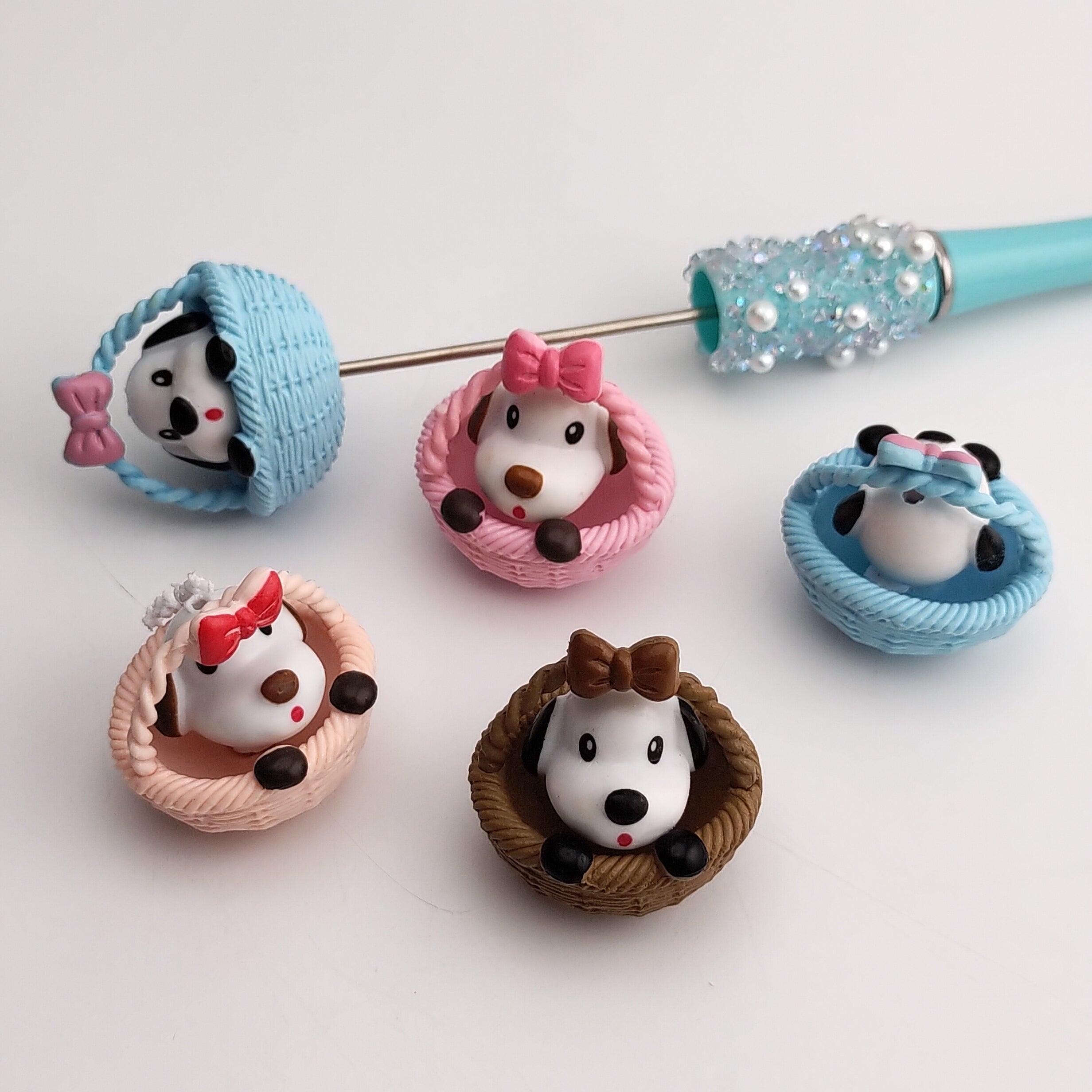 FS2076- 5PCS Cute Dog in basket Beads or Pen Toppers