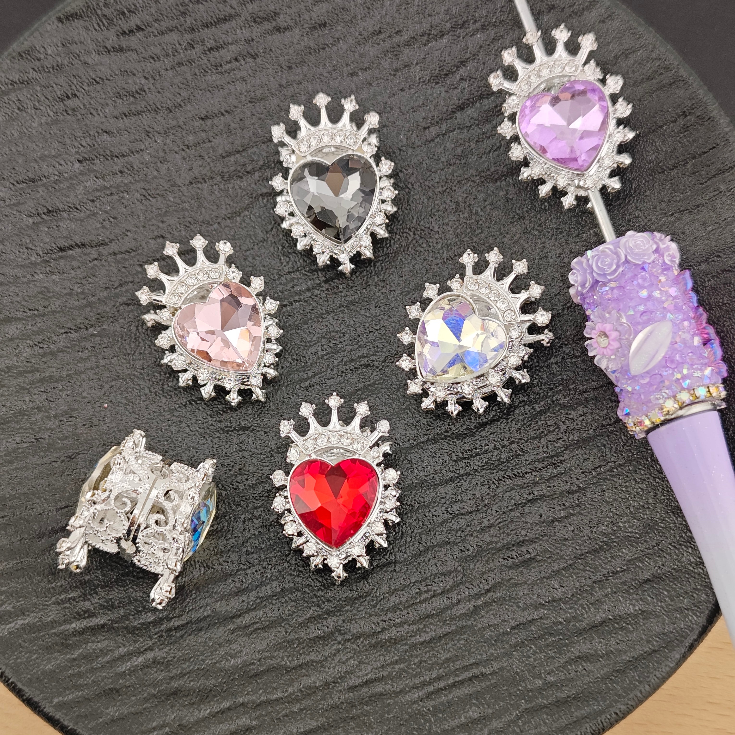 FS2798- 5PCS  Love Heart Crown Alloy Beads Mixed Color