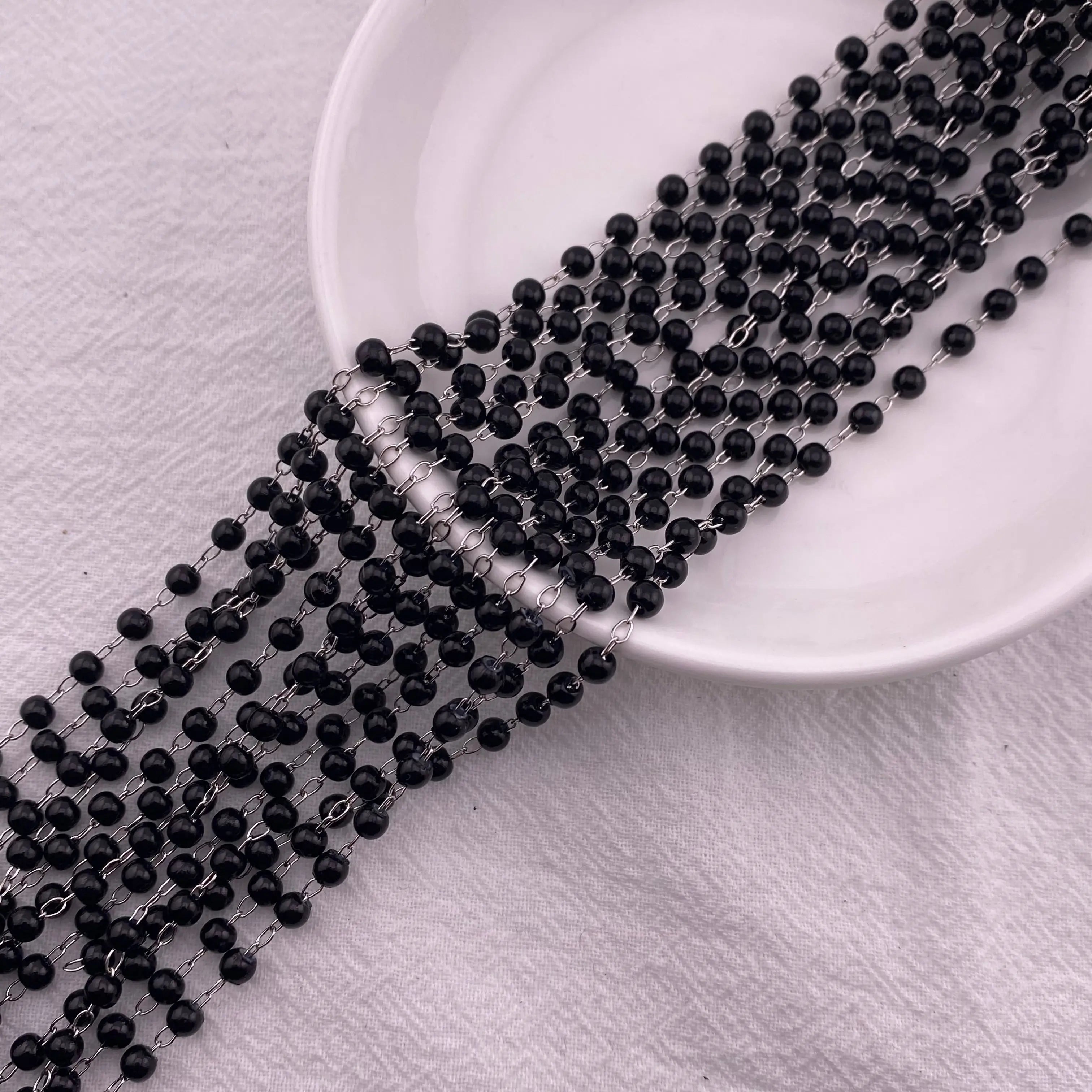 FS2993-Plated Pearl Beads Chain Bulk for Jewelry Making 4mm Pearls Beaded Brass Oval Link Chains Roll Spool for DIY Craft Jewelry Making - Zoe DIY Wholesale