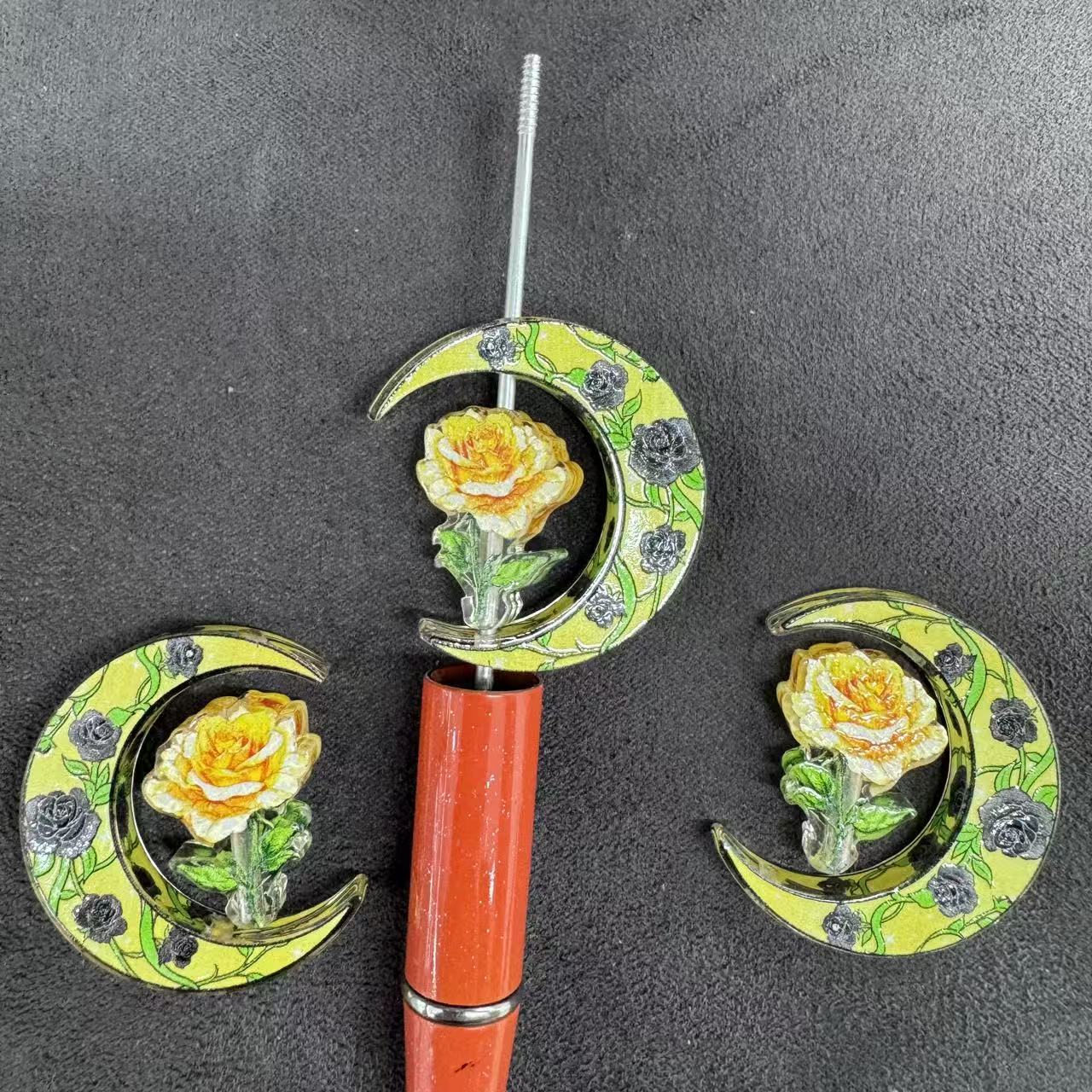 Yellow Rose Acrylic Bow Beads