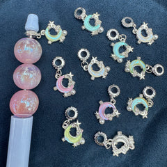 Shiny Silver Rhinestone Moon Star Pearl Enamel Shaped Metal Charms Random Mix For Pen