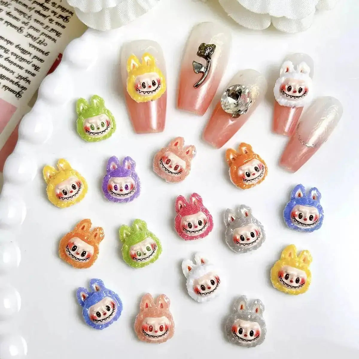 Approximately 10mm Labubu Head Resin Nail Charms -Zoe DIY Wholesale