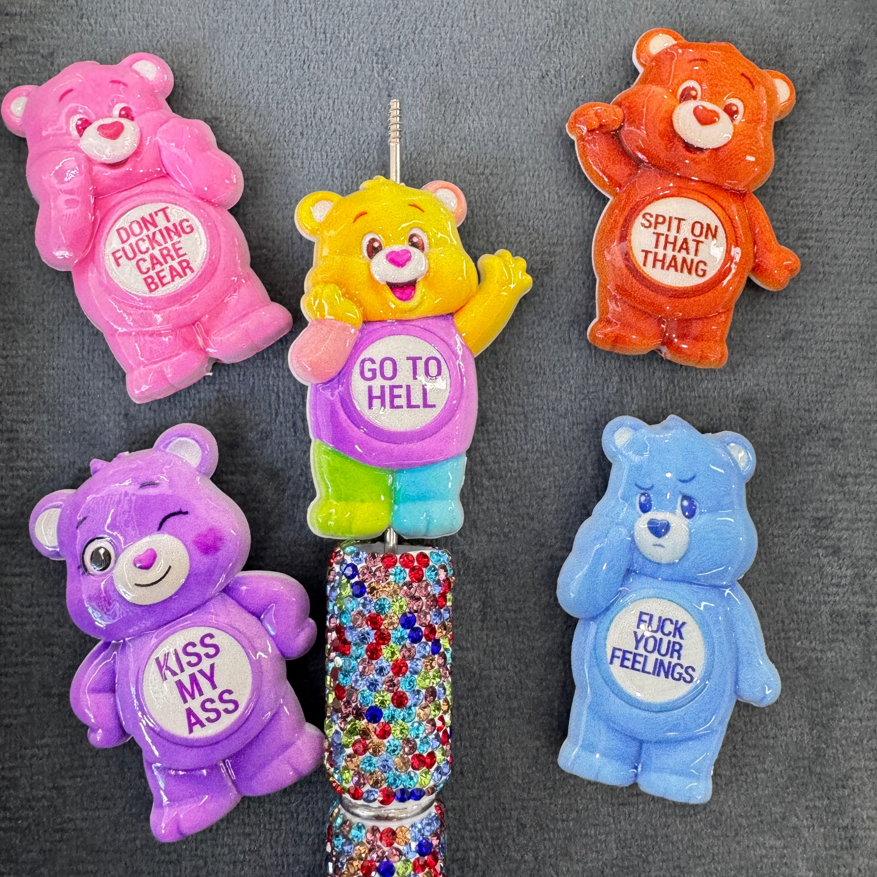 Cute Sassy Cartoon Bear Acrylic Focal Beads DIY Beadable Pen Keychain