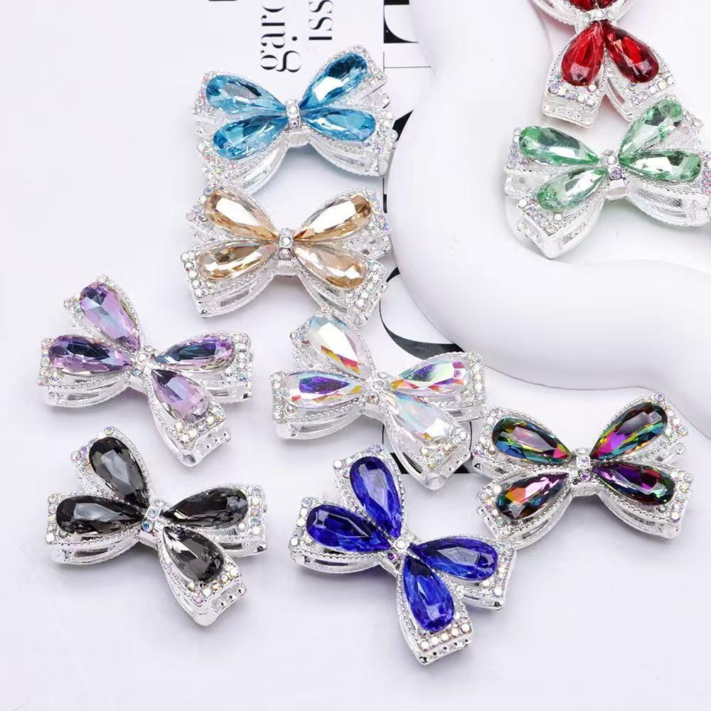 FS4850-About 27×34cm Crystal Glass Rhinestone Bow Metal Beads