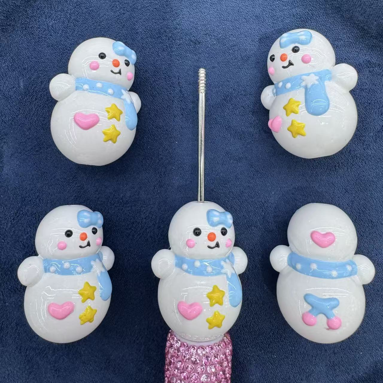 Snowman 3D Handpainted Acrylic Beads, suitable for making key pendants