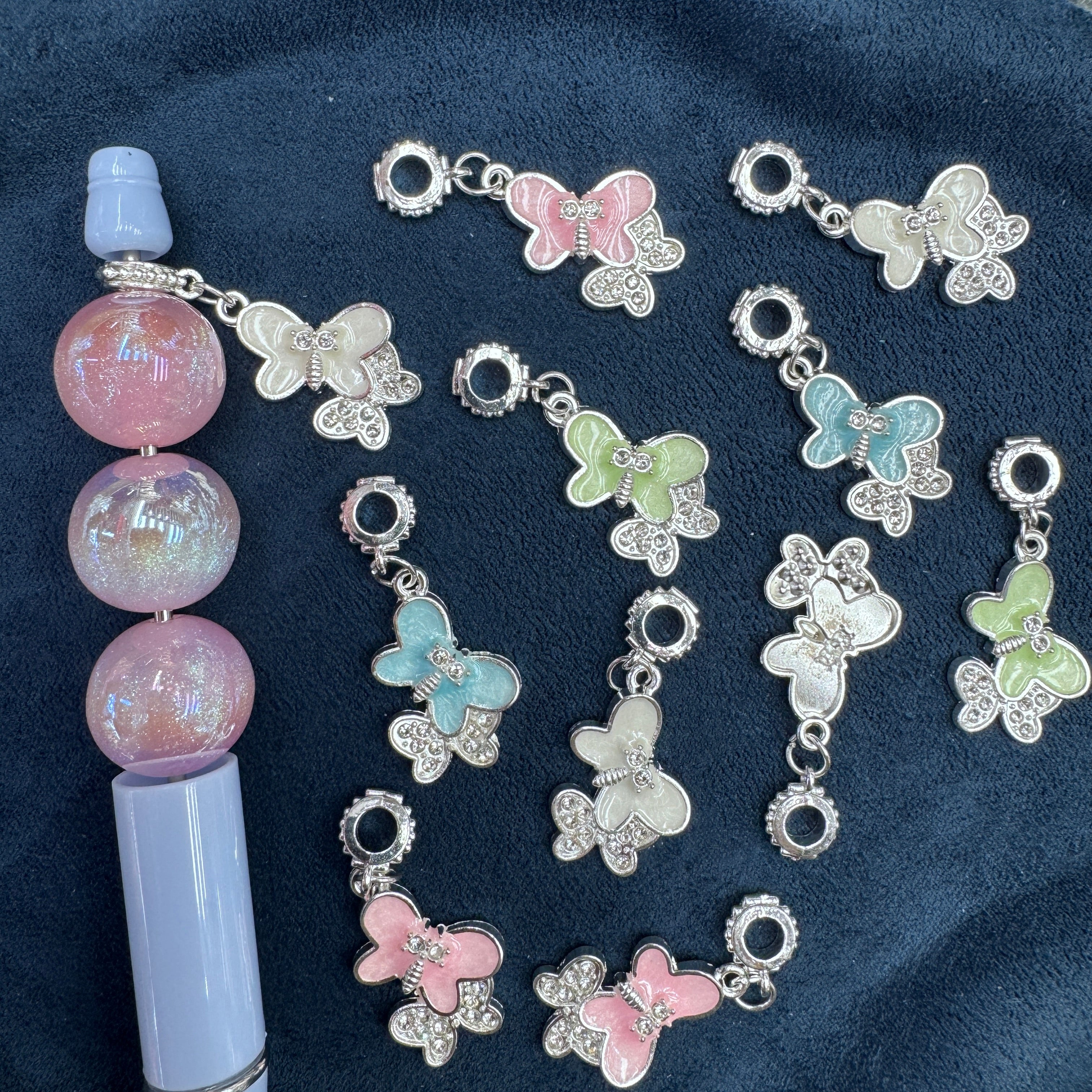 Shiny Silver Rhinestone  Enamel Butterfly Dangle Alloy Charms Random Mix For  Pen Toppers