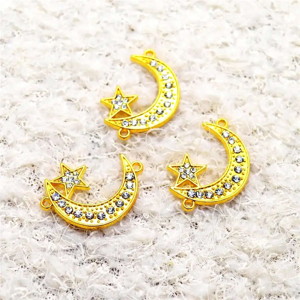 FS2836-30MM Rhinestone Star And Moon Double Loop Charm For Necklace Bracelet Earring Key Ring DIY Jewellery Making(Not For Beadable Pens) Zoe DIY Wholesale