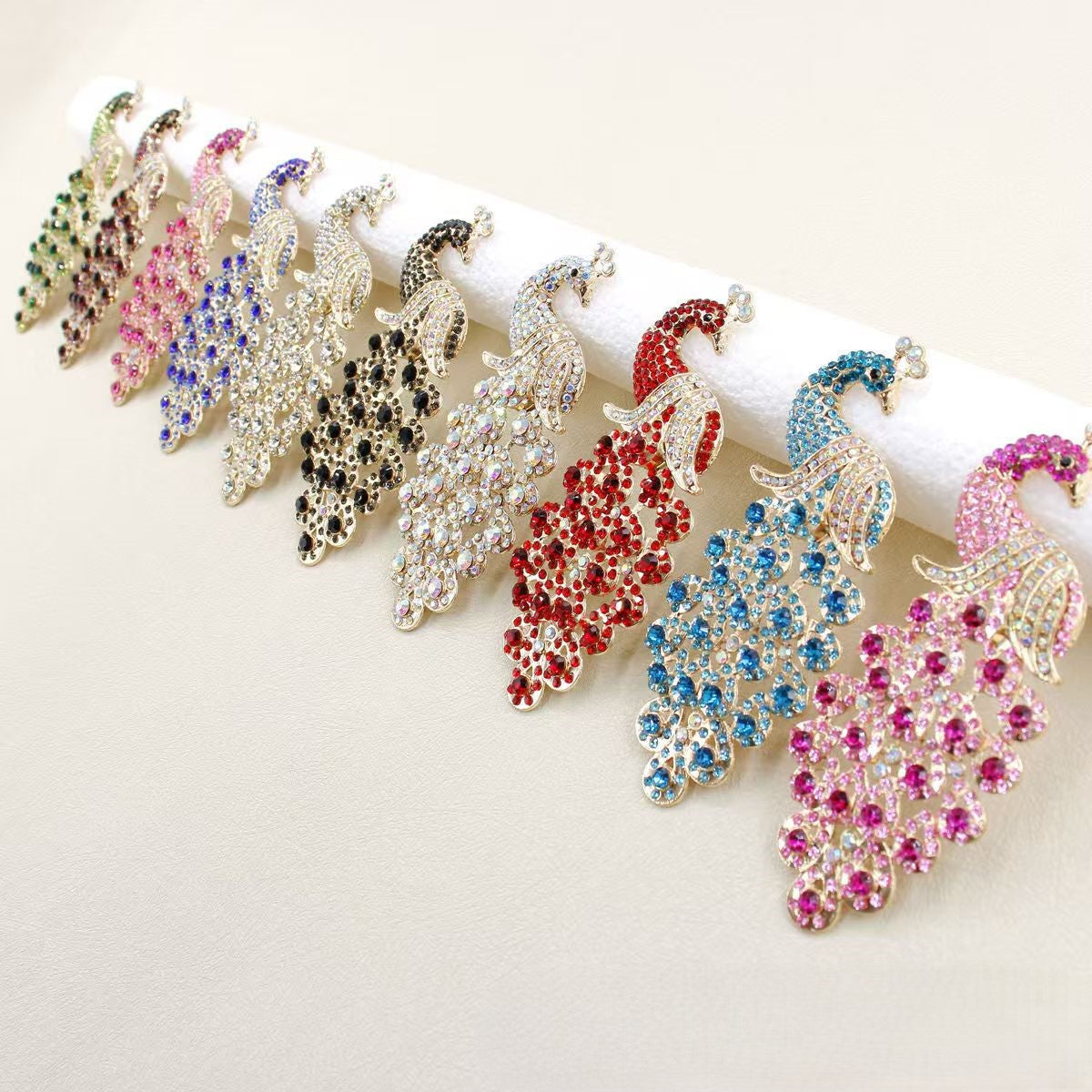 FS5323- Alloy Inlaid With Diamonds Colorful Peacock Metal Patch